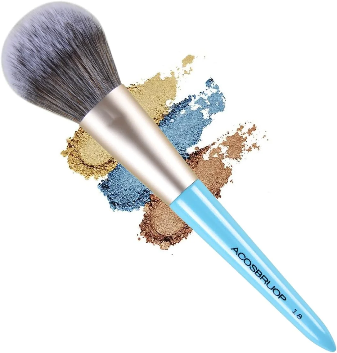 براش آرایشی برای کرم پودر، موهای نرم و بزرگ نایلونی، آبی