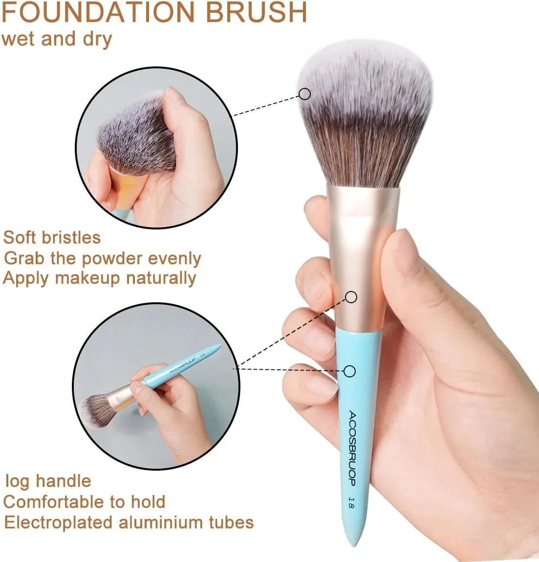 براش آرایشی برای کرم پودر، موهای نرم و بزرگ نایلونی، آبی براش آرایشی برای کرم پودر، موهای نرم و بزرگ نایلونی، آبی