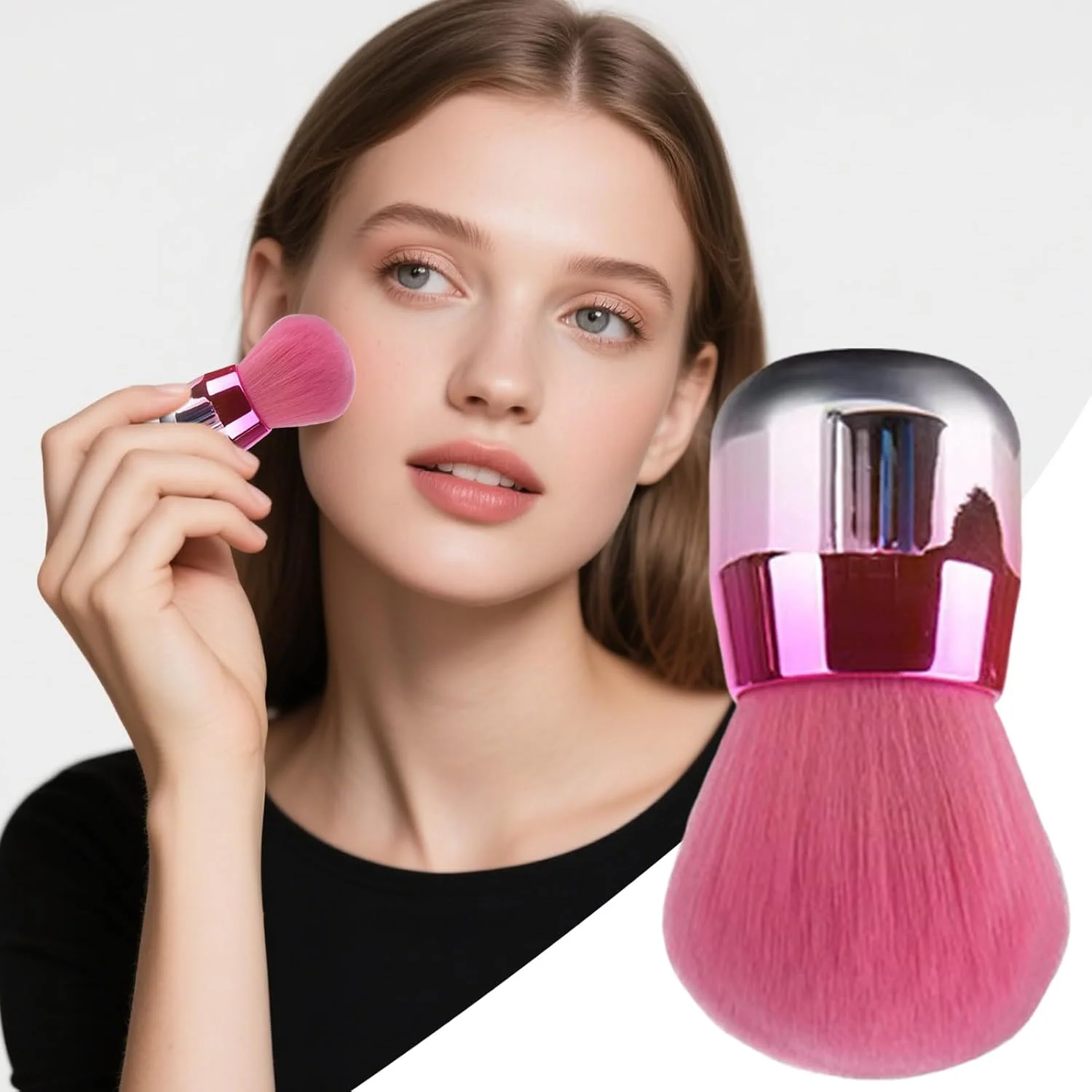 براش آرایشی | برس پودر فونداسیون - برس آرایشی سر پهن قابل حمل و جمع شونده برای پودر، کانسیلر، رژگونه، فونداسیون