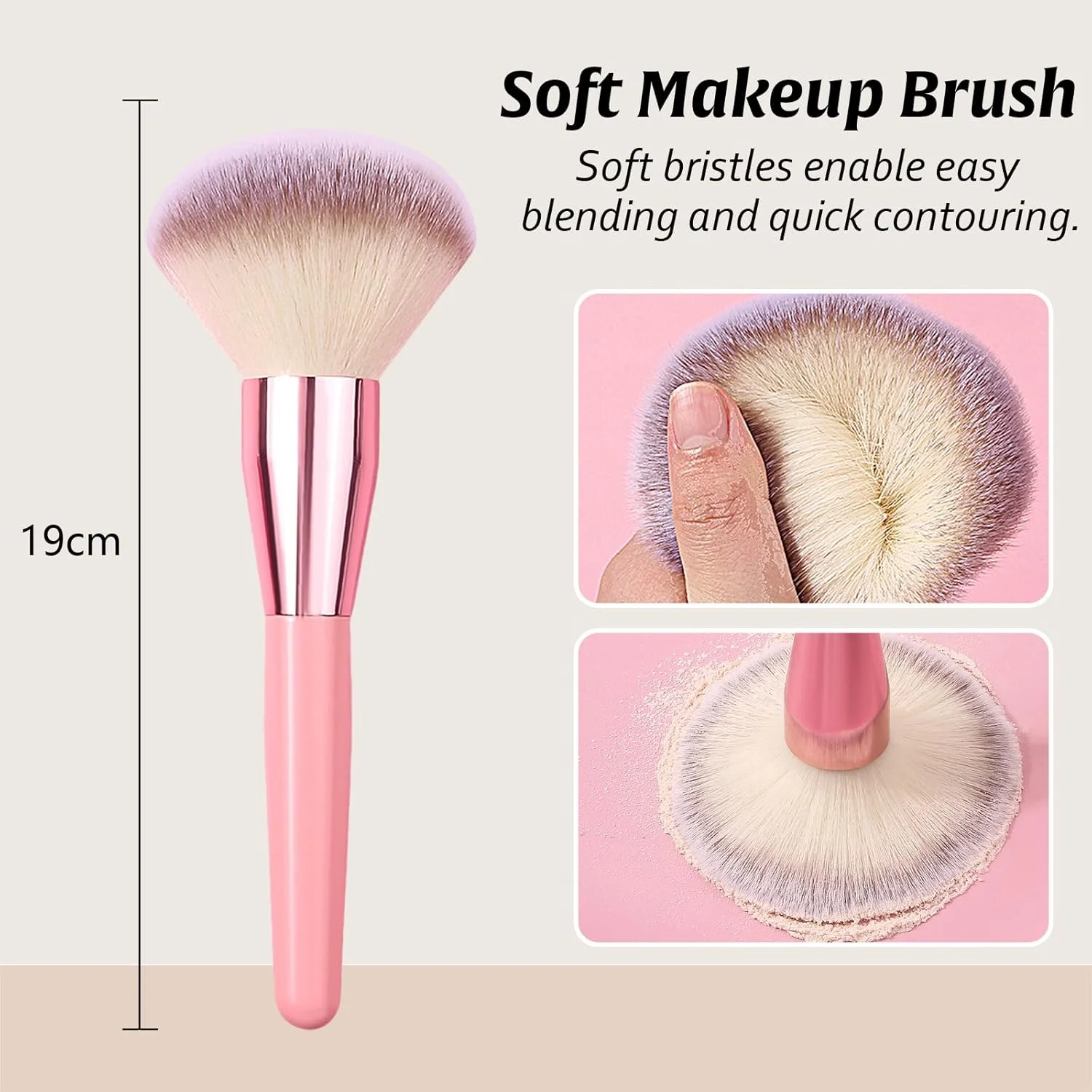 براش آرایشی، براش بزرگ پودر، براش آرایشی کرم پودر کابوکی سر صاف - براش برای صورت پوشش بزرگ پودر معدنی برنزر ترکیب کرم پودر رژگونه، برای آرایش چشم و صورت، صورتی