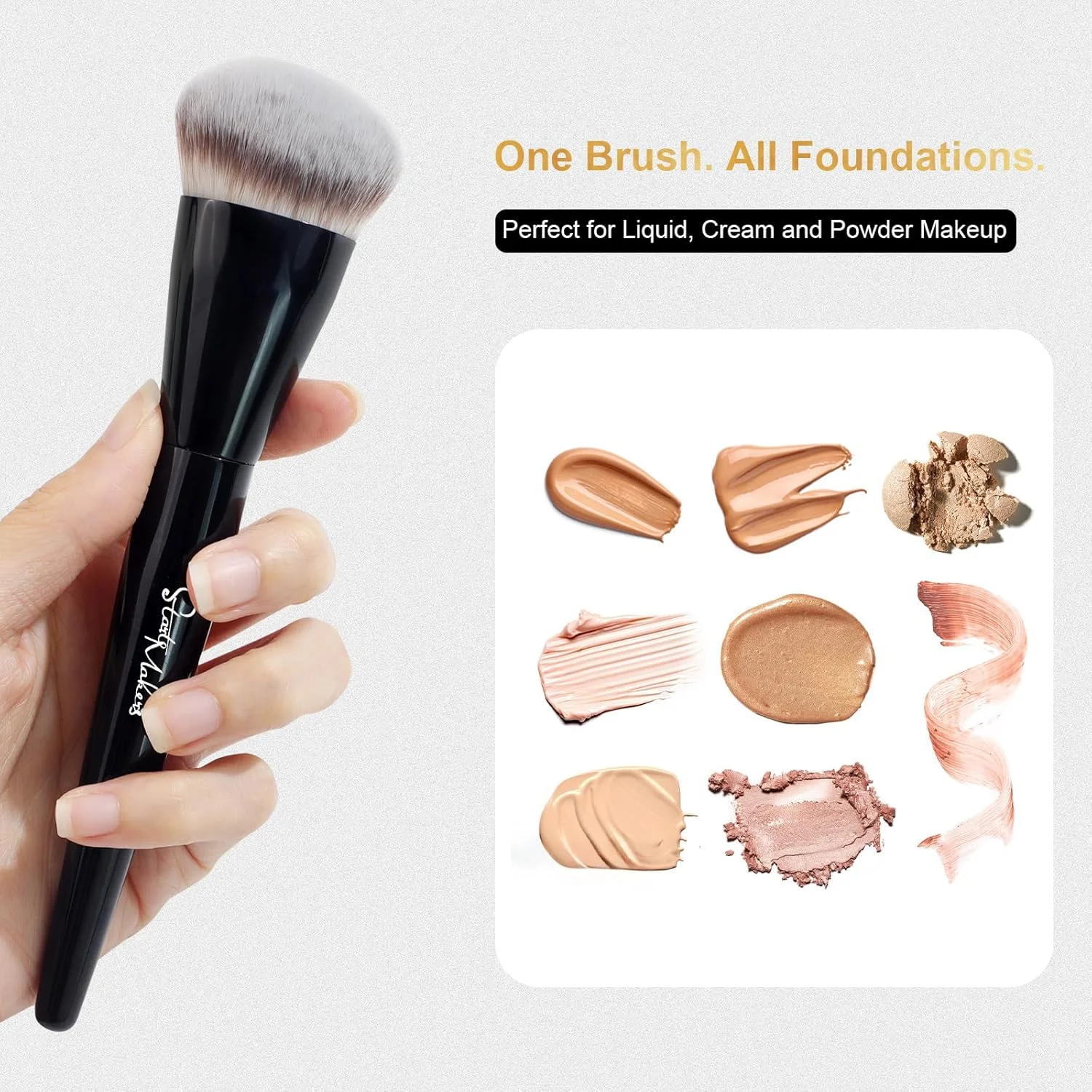 براش کرم پودر کانتورینگ استارت میکرز، براش بزرگ زاویه دار کابوکی برای کرم پودر مایع، پودری، کرمی و استیکی، برنزر کانتور، ابزار حرفه ای آرایش برای ترکیب و پخش کردن، مشکی