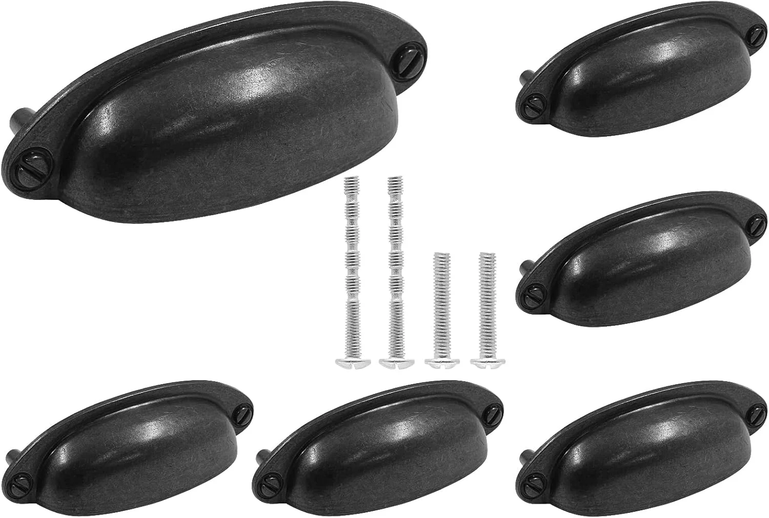 دستگیره کشو عتیقه مشکی Waziaqoc، 6 عددی، مرکز به مرکز 90 میلی‌متری، دستگیره کابینت طرح صدف، دستگیره برای کشو کمد کابینت آشپزخانه