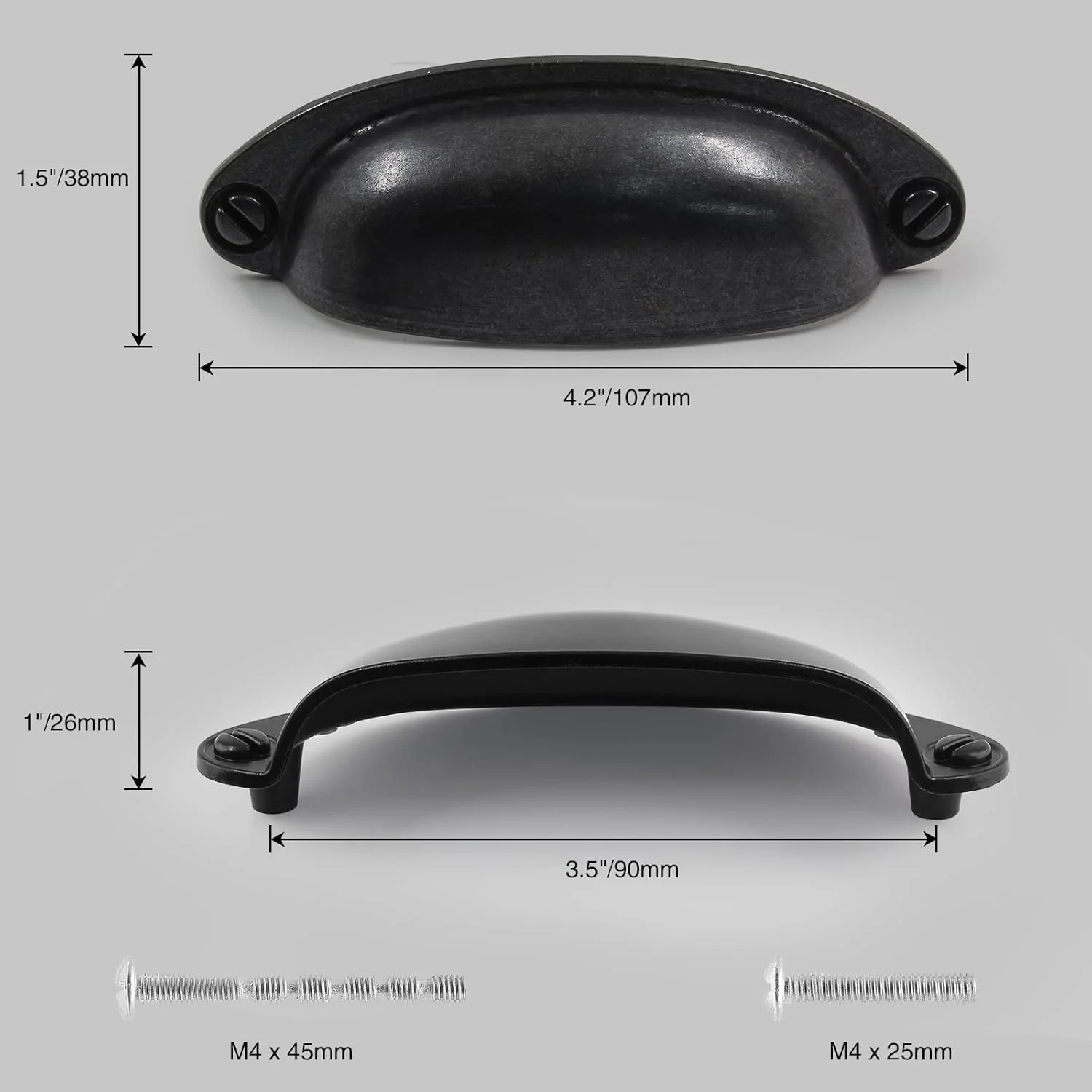 دستگیره کشو عتیقه مشکی Waziaqoc، 6 عددی، مرکز به مرکز 90 میلی‌متری، دستگیره کابینت طرح صدف، دستگیره برای کشو کمد کابینت آشپزخانه