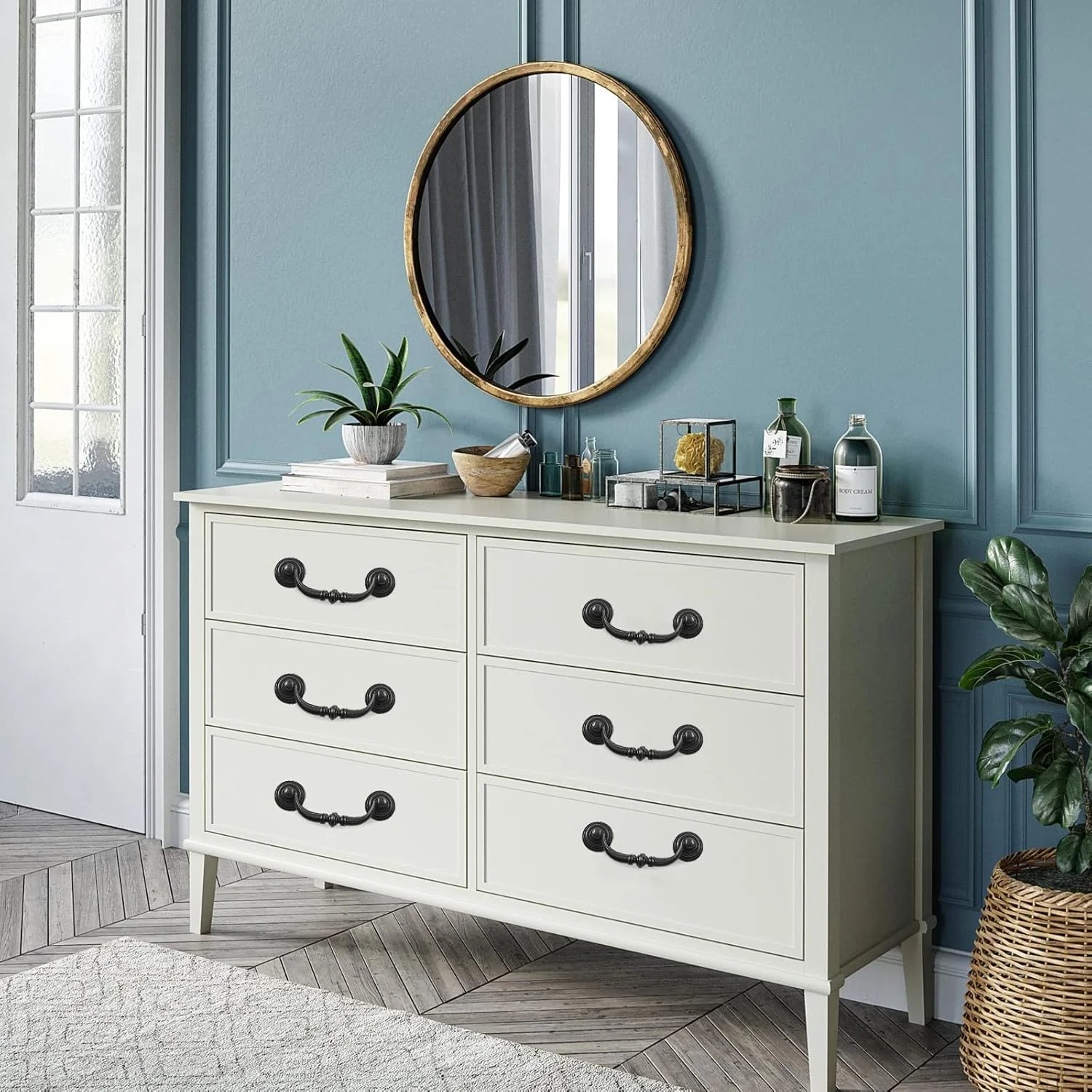 دستگیره های آویز عتیقه Waziaqoc، بسته 6 عددی، فاصله مرکز سوراخ 3.5 اینچ، دستگیره کشو شیک و قدیمی مشکی رنگ برای کمد، کابینت، کمد لباس، درب آشپزخانه