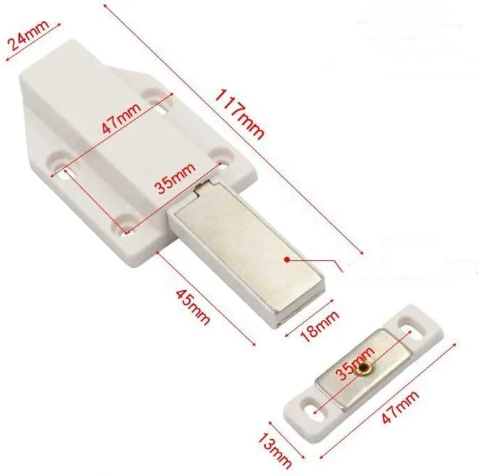 قفل مگنتی فشاری بازشو تزویق، قفل کابینت فشاری بازشو سنگین، قفل لمسی مگنتی درب، قفل کشو آشپزخانه فشاری بازشو (سفید، 2 عددی)
