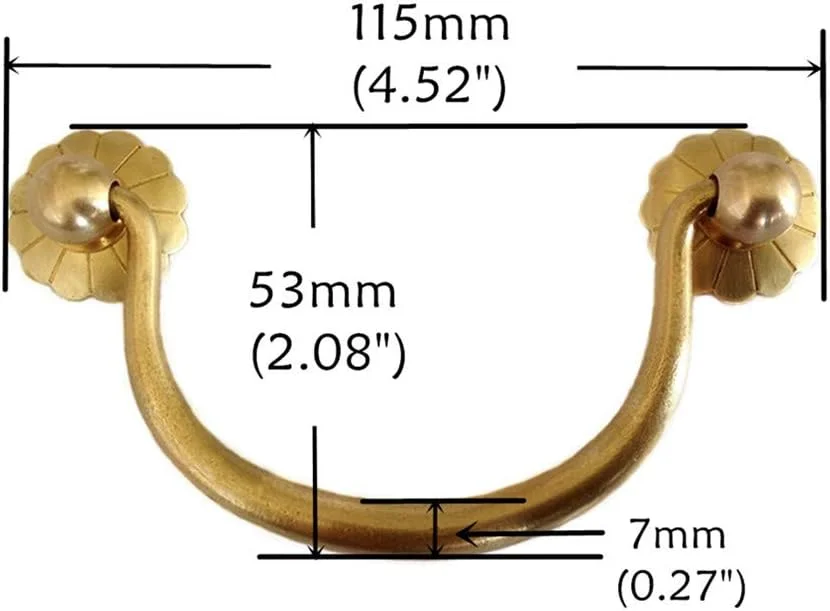 دستگیره کابینت سنتی Txinmin، بسته 6 عددی، دستگیره کشو برنجی عتیقه، فاصله مرکز سوراخ 90 میلی متر (3-11/20 اینچ)، رنگ برنجی طلایی