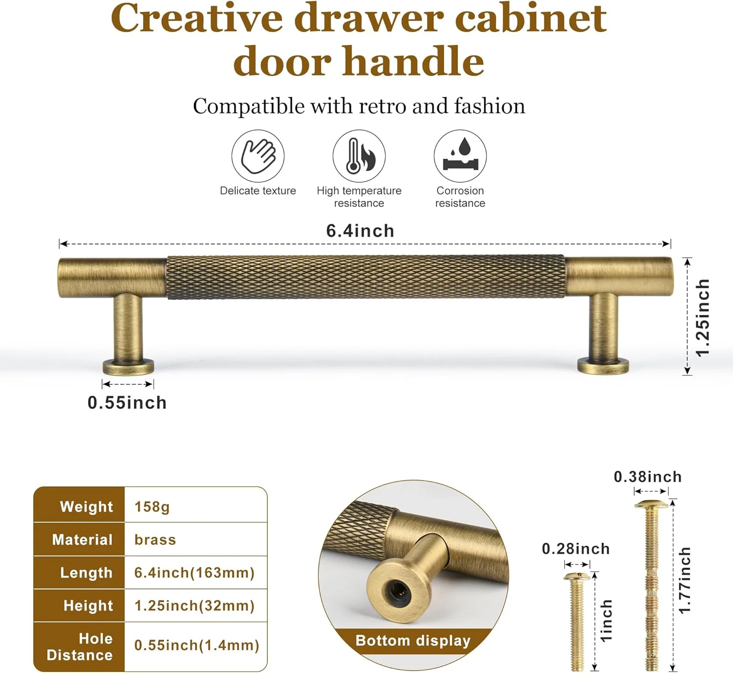 دستگیره کابینت کشو برنجی عتیقه 5 اینچی Urnew - مناسب برای کمد، آشپزخانه، اتاق خواب و حمام - بسته 2 عددی