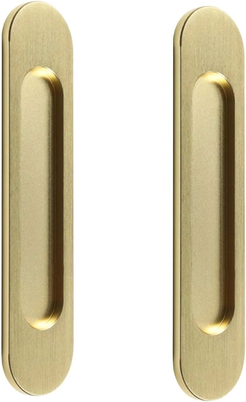 دستگیره های کشویی بیضی شکل خود چسب، 2 عدد، مشکی مات، آلیاژ آلومینیوم، دستگیره توکار بدون نیاز به سوراخکاری برای درب های کشویی انبار، پنجره ها، کابینت ها / 18 سانتی متر (طلایی مات)
