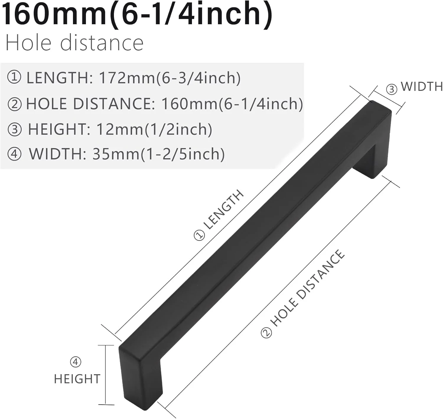 دستگیره کابینت Redunest، دستگیره های مربعی مشکی مات، بسته 10 عددی، دستگیره های درب کابینت آشپزخانه استیل ضد زنگ 6-1/4 اینچی، دستگیره های سخت افزاری کشو، فاصله مرکز سوراخ 160 میلی متر