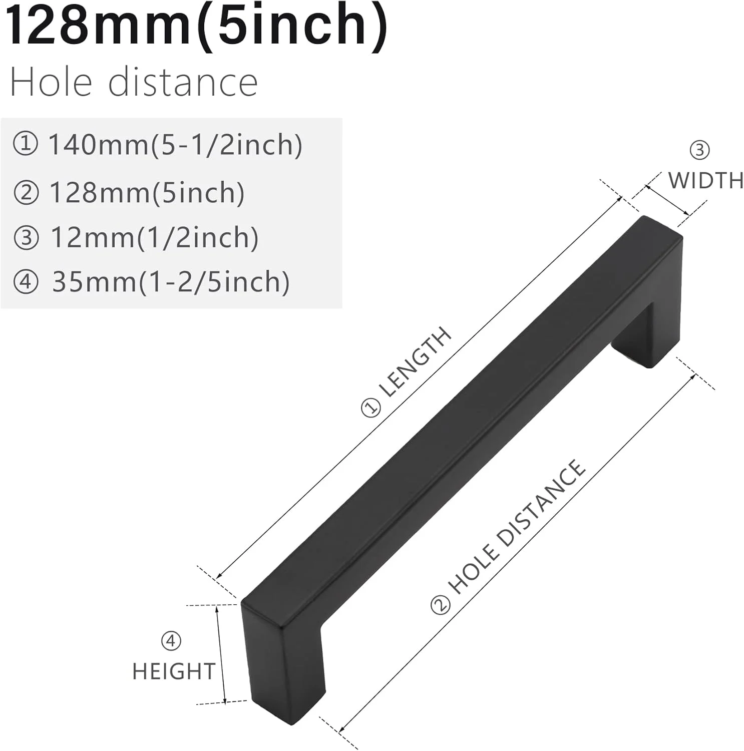 دستگیره کابینت Redunest، دستگیره های مربعی مشکی مات، بسته 20 عددی، دستگیره درب آشپزخانه استیل ضد زنگ 5 اینچی، دستگیره سخت افزاری کشو، فاصله مرکز سوراخ 128 میلی متر