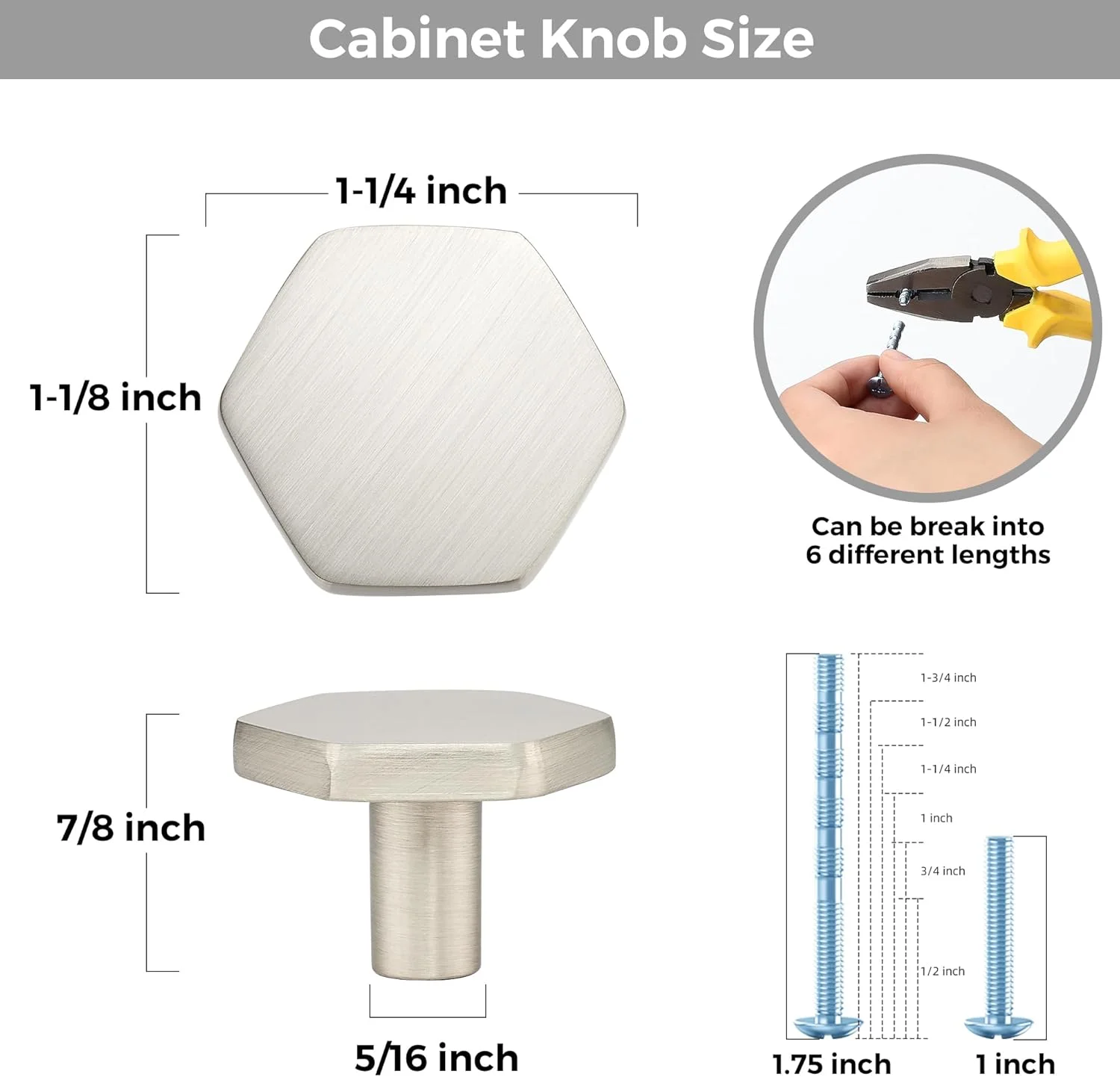 دستگیره کابینت نقره ای Ravinte Decor، بسته 10 عددی، دستگیره های توپر برای کشوهای کابینت آشپزخانه، دستگیره های شش ضلعی برای سخت افزار کابینت، دستگیره درب کمد 1.1 اینچی