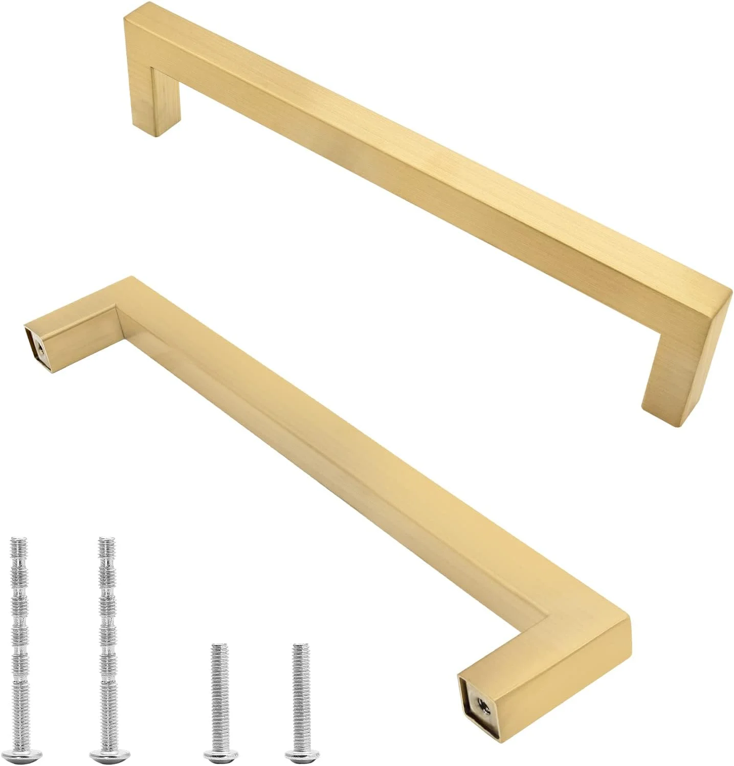 دستگیره کابینت طلایی مات Qjaiune، بسته 12 عددی، دستگیره مربعی کمد، فاصله سوراخ تا سوراخ 160 میلی متر، دستگیره استیل ضد زنگ، دستگیره کشو آشپزخانه برای کمد لباس و روشویی