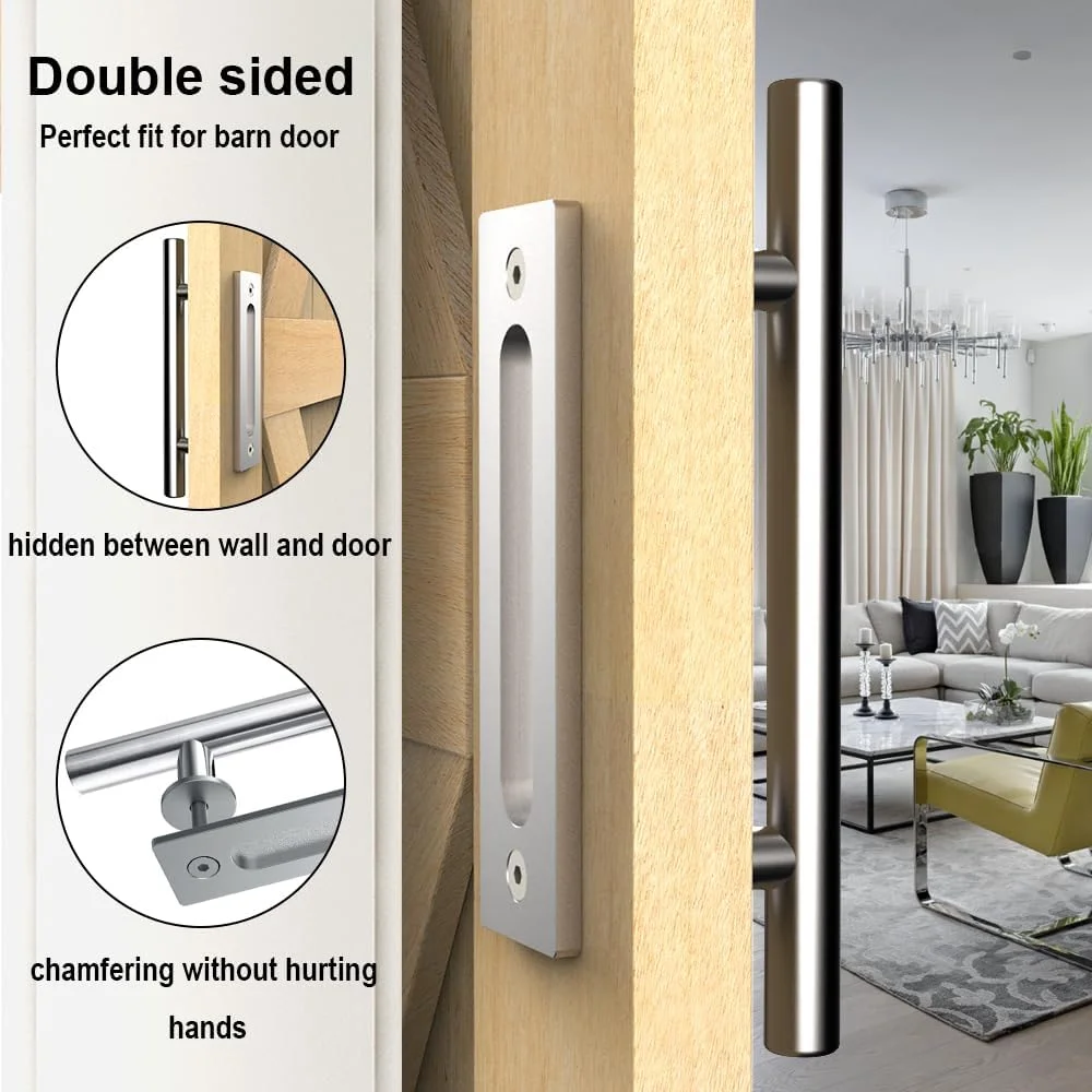 دستگیره درب کشویی 30 سانتی متری QINAIXQM، دستگیره درب کشویی برای درب انبار، درب چوبی، درب کابینت، فولاد ضد زنگ نامرئی مشکی