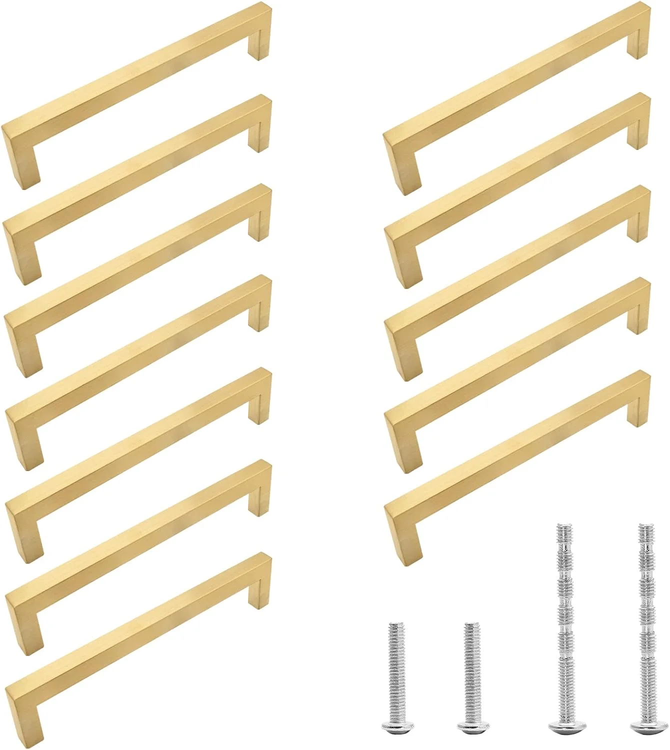 دستگیره کابینت طلایی مات Qjaiune، بسته 12 عددی، دستگیره مربعی کمد، فاصله سوراخ تا سوراخ 160 میلی متر، دستگیره استیل ضد زنگ، دستگیره کشو آشپزخانه برای کمد لباس و روشویی