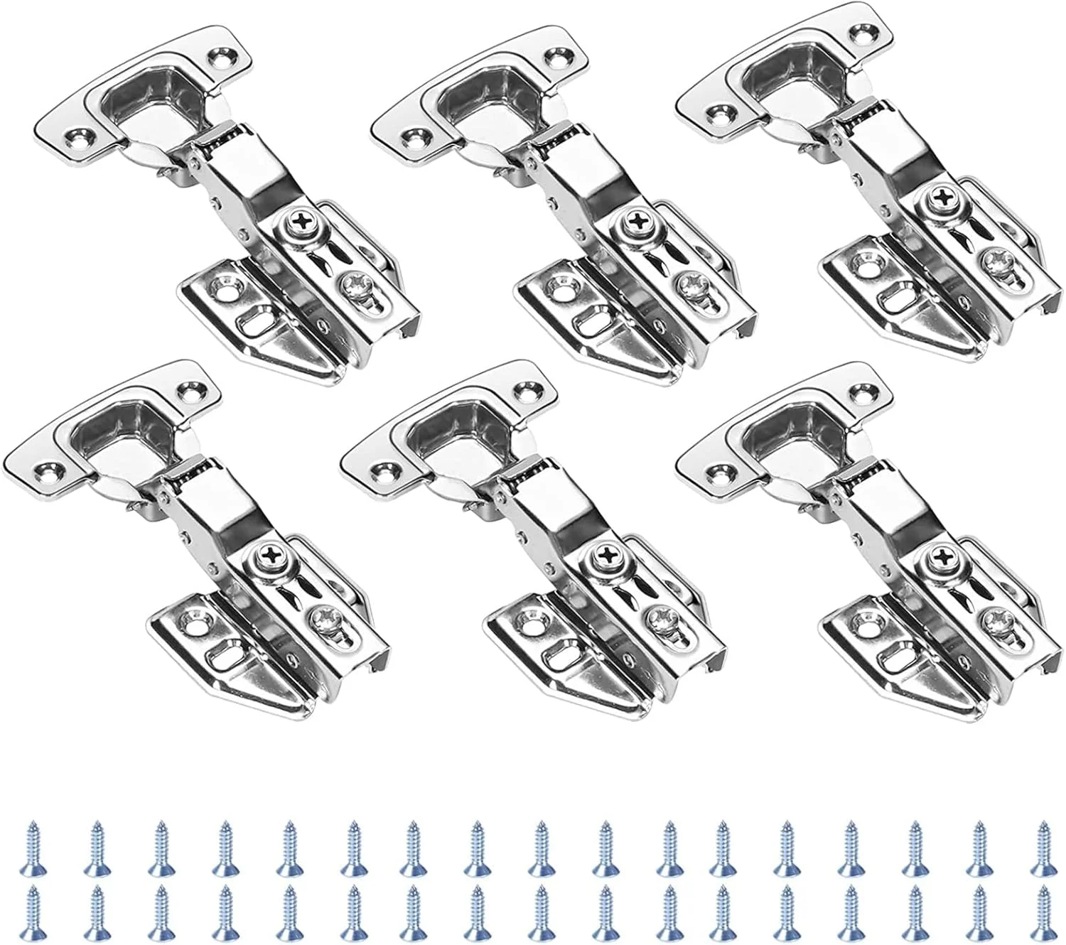 لولا کابینت آرام بند آشپزخانه PODDU، 6 عدد لولای درب هیدرولیک بی صدا و آهسته، لوازم جانبی سخت افزاری لولا درب واحدهای آشپزخانه برای کابینت ها، کمد لباس و قفسه کتاب، نقره ای