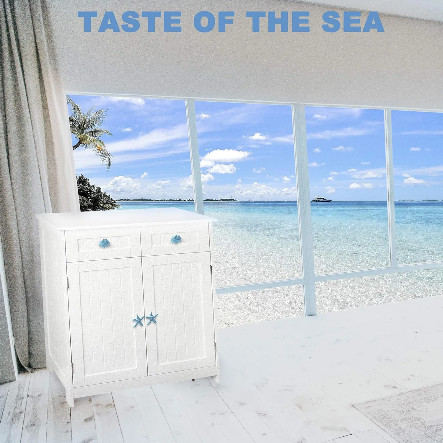 مچ ورز - دستگیره کشو چدنی به سبک ملوان یکپارچهسازی با سیستمعامل - کابینت آشپزخانه کمد سخت افزار کامپیوتر - مدل اسب دریایی | ستاره دریایی | خرچنگ | صدف دار (8 عدد، آبی+سفید)