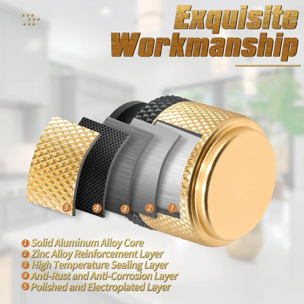 دستگیره کابینت آجدار NALACAL، بسته 12 عددی، دستگیره کابینت آشپزخانه، دستگیره کشو تزئینی مدرن، سخت افزار کابینت آجدار مدرن - 1 اینچی برای کابینت آشپزخانه، اتاق خواب، مشکی و طلایی