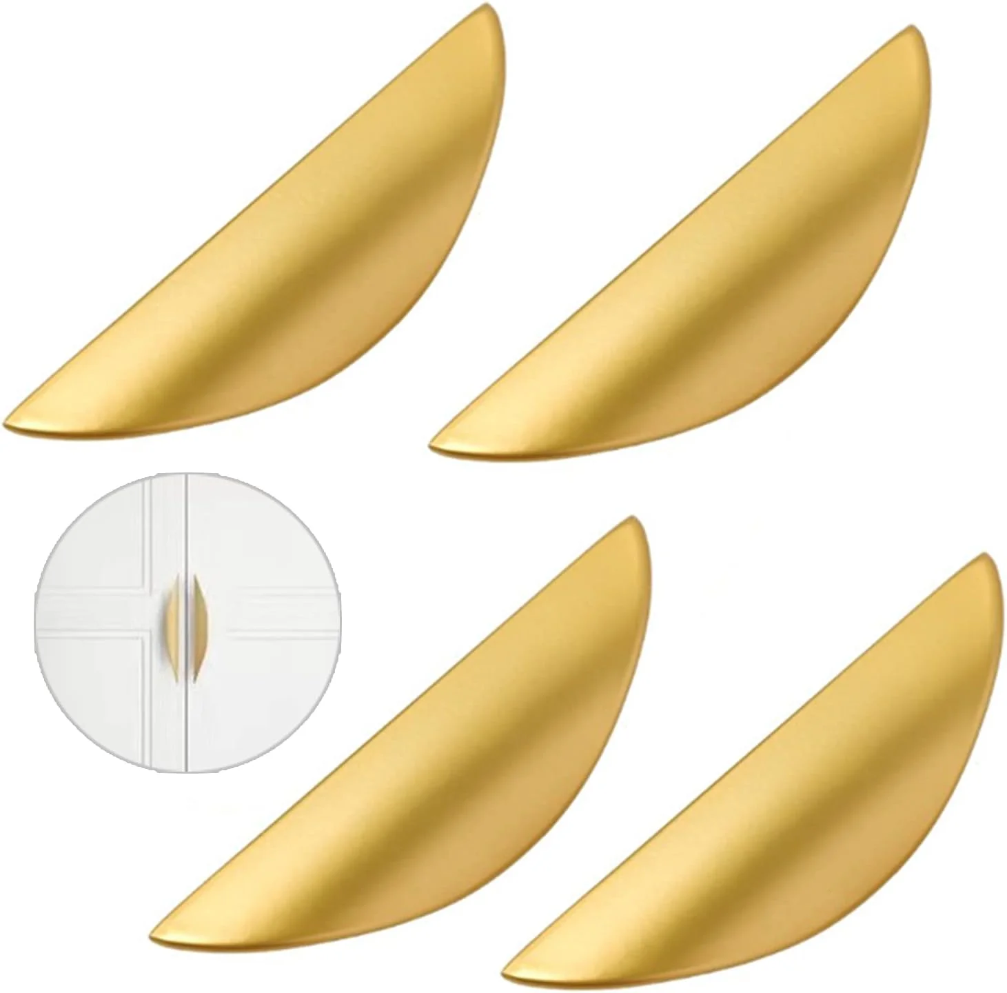 دستگیره کابینت طلایی مات Oasisgalore، فاصله مرکز سوراخ 64 میلی متر، دستگیره کشو نیمه ماه شیک، سخت افزار بادوام نیم دایره ای آشپزخانه برای کابینت ها، کشوها، بسته 4 عددی