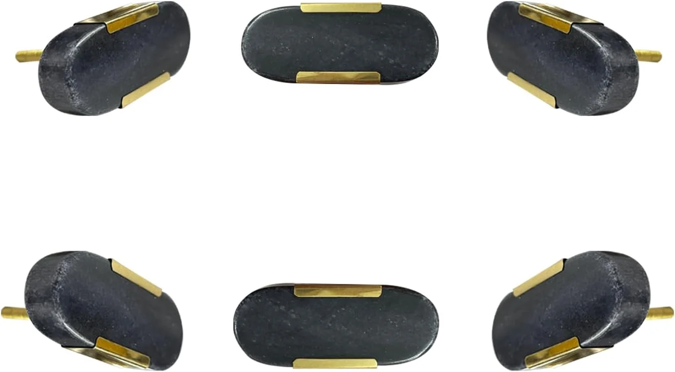 پریلا هوم، ست 6 عددی دستگیره مرمری برای کابینت و کشو، دستگیره های بیضی سنگی مشکی تزئینی برای سخت افزار کابینت آشپزخانه منزل، کمد، درب شیشه ای، دراور، کشو (بیضی، مشکی)