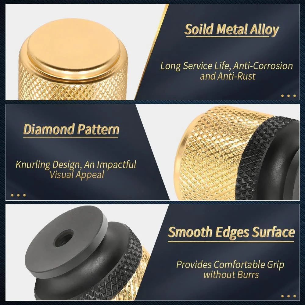 دستگیره کابینت آجدار NALACAL، بسته 12 عددی، دستگیره کابینت آشپزخانه، دستگیره کشو تزئینی مدرن، سخت افزار کابینت آجدار مدرن - 1 اینچی برای کابینت آشپزخانه، اتاق خواب، مشکی و طلایی