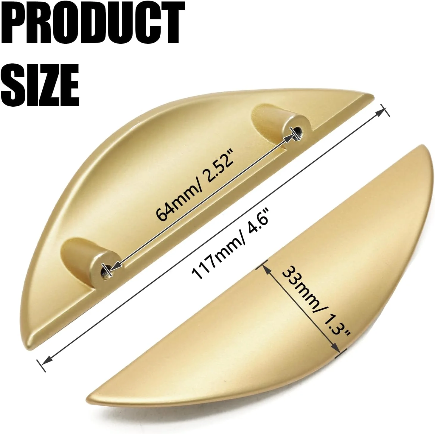 دستگیره کابینت طلایی مات Oasisgalore، فاصله مرکز سوراخ 64 میلی متر، دستگیره کشو نیمه ماه شیک، سخت افزار بادوام نیم دایره ای آشپزخانه برای کابینت ها، کشوها، بسته 4 عددی