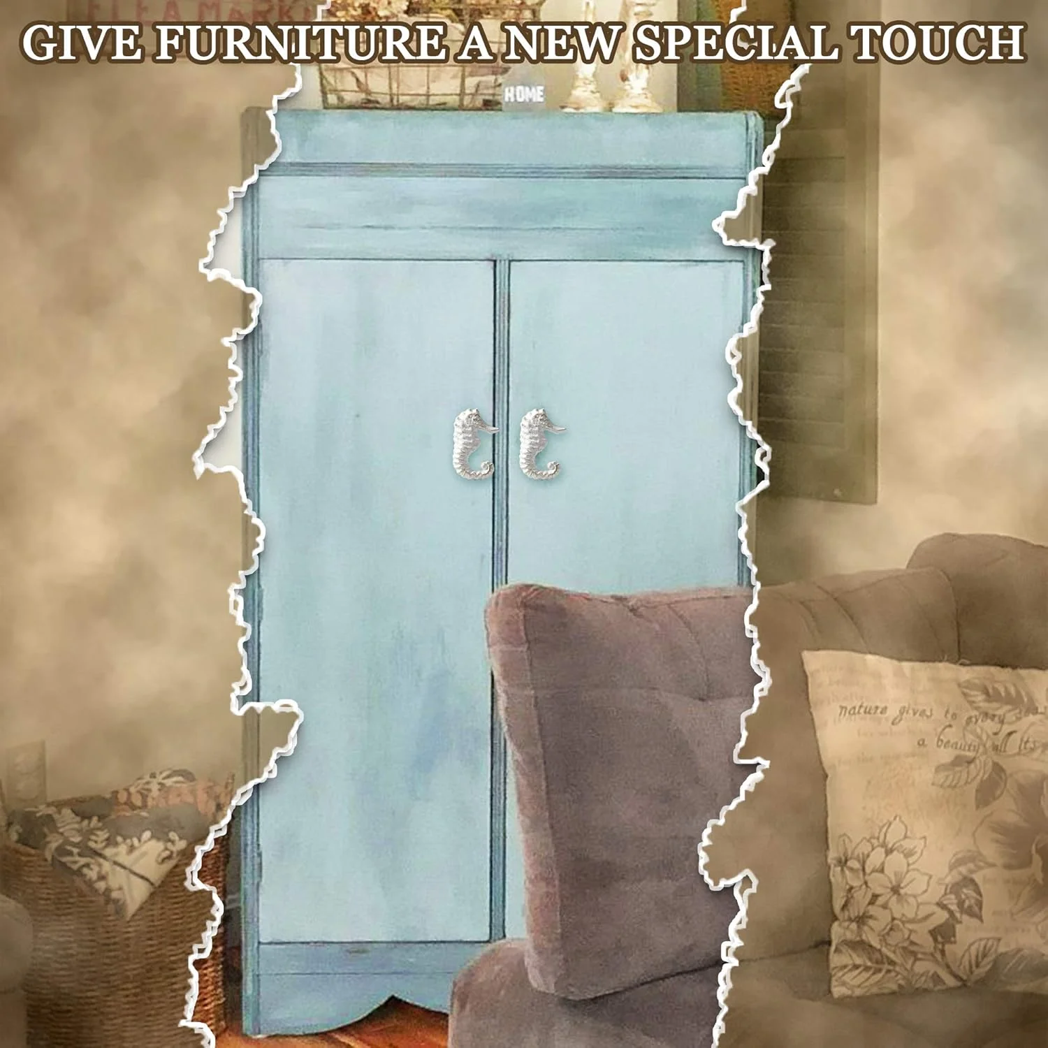 مچ ورز - دستگیره کشو چدنی به سبک ملوان یکپارچهسازی با سیستمعامل - کابینت آشپزخانه کمد سخت افزار کامپیوتر - مدل اسب دریایی | ستاره دریایی | خرچنگ | صدف دار (8 عدد، آبی+سفید)