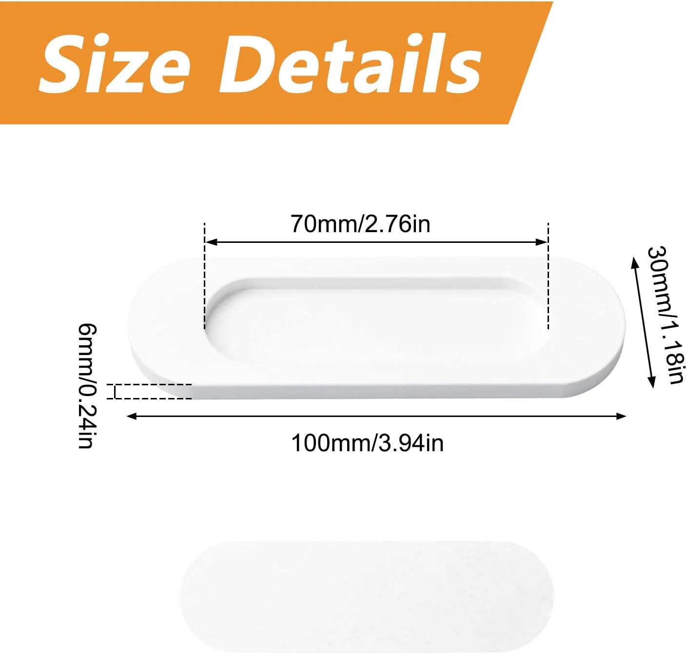 دستگیره درب کشویی بیضی شکل خود چسب MOROBOR، آلیاژ آلومینیوم، دستگیره مخفی برای کشو کابینت درب کشویی، بسته 2 عددی (سفید، 100 میلی متر)