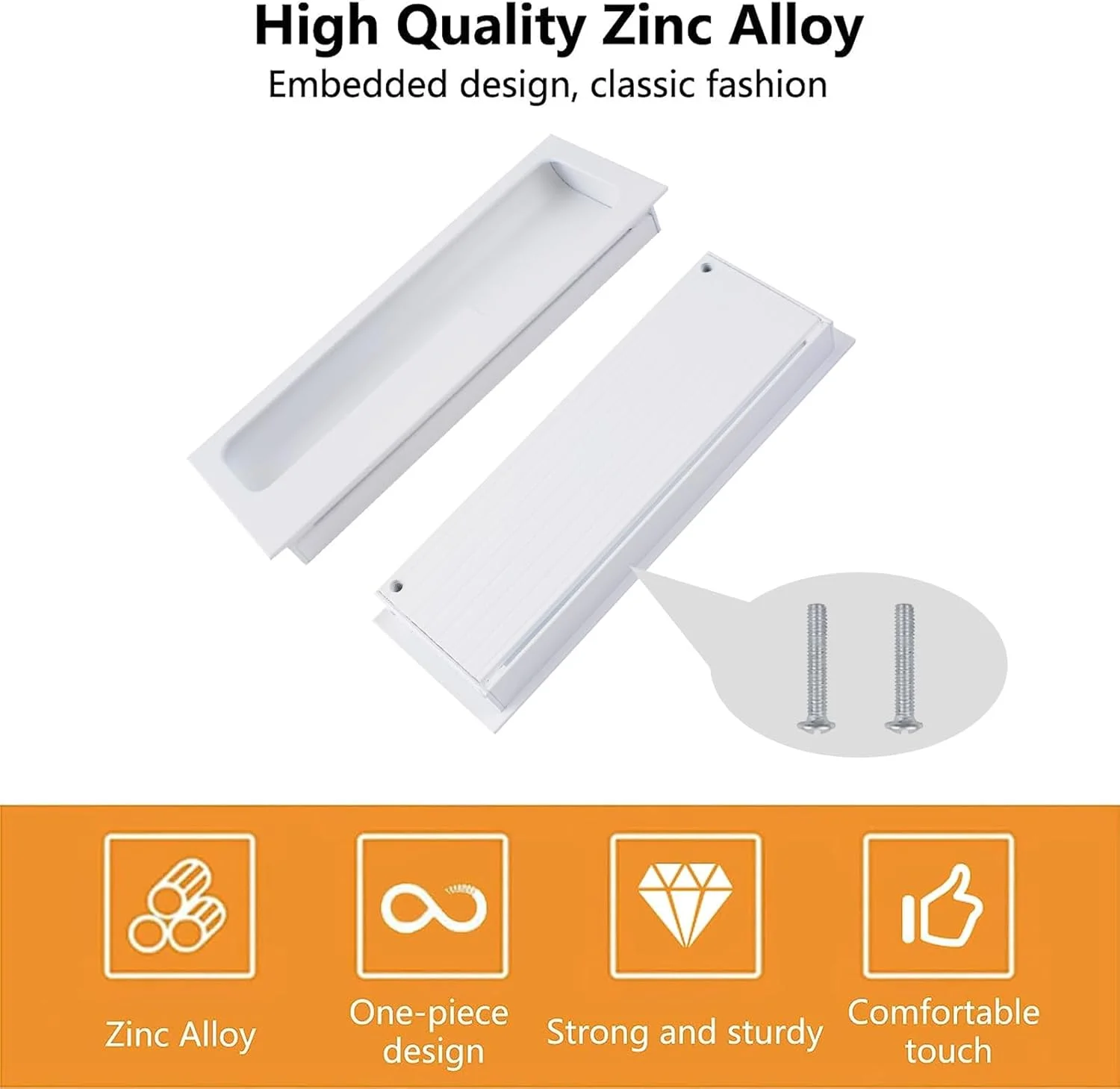 دستگیره های توکار آلیاژ آلومینیوم MOROBOR، 2 عدد دستگیره درب انبار مدرن با 4 عدد پیچ سر تخت استیل ضد زنگ، دستگیره های مخفی کابینت برای درب کشویی انبار، کمد لباس (سفید گرم)