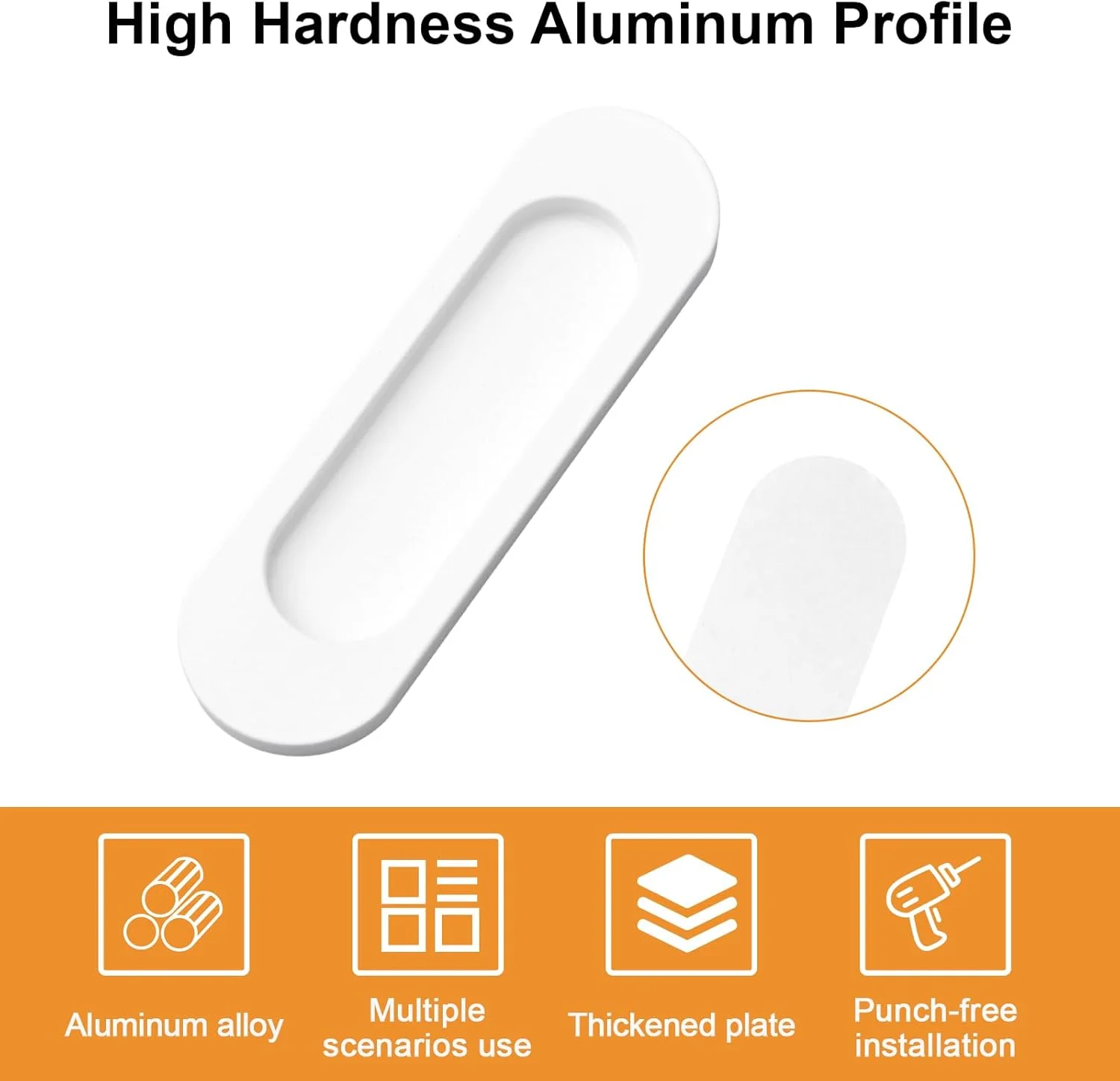 دستگیره درب کشویی بیضی شکل خود چسب MOROBOR، آلیاژ آلومینیوم، دستگیره مخفی برای کشو کابینت درب کشویی، بسته 2 عددی (سفید، 100 میلی متر)