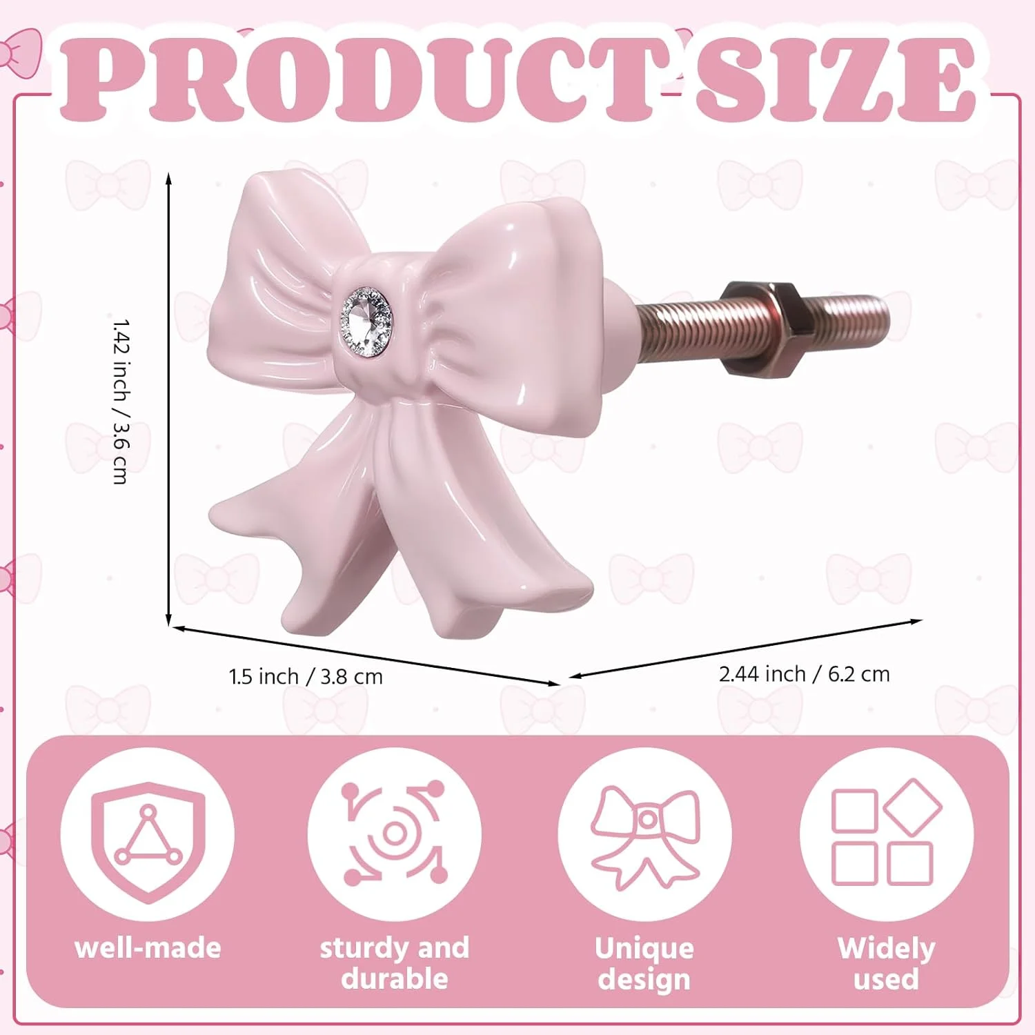 دستگیره کمد و کشو پاپیونی صورتی MorningRo، 8 عددی، دستگیره دکوری و فانتزی مناسب آشپزخانه، اتاق خواب، میز و کمد، ابعاد 3.6x3.8 سانتی متر