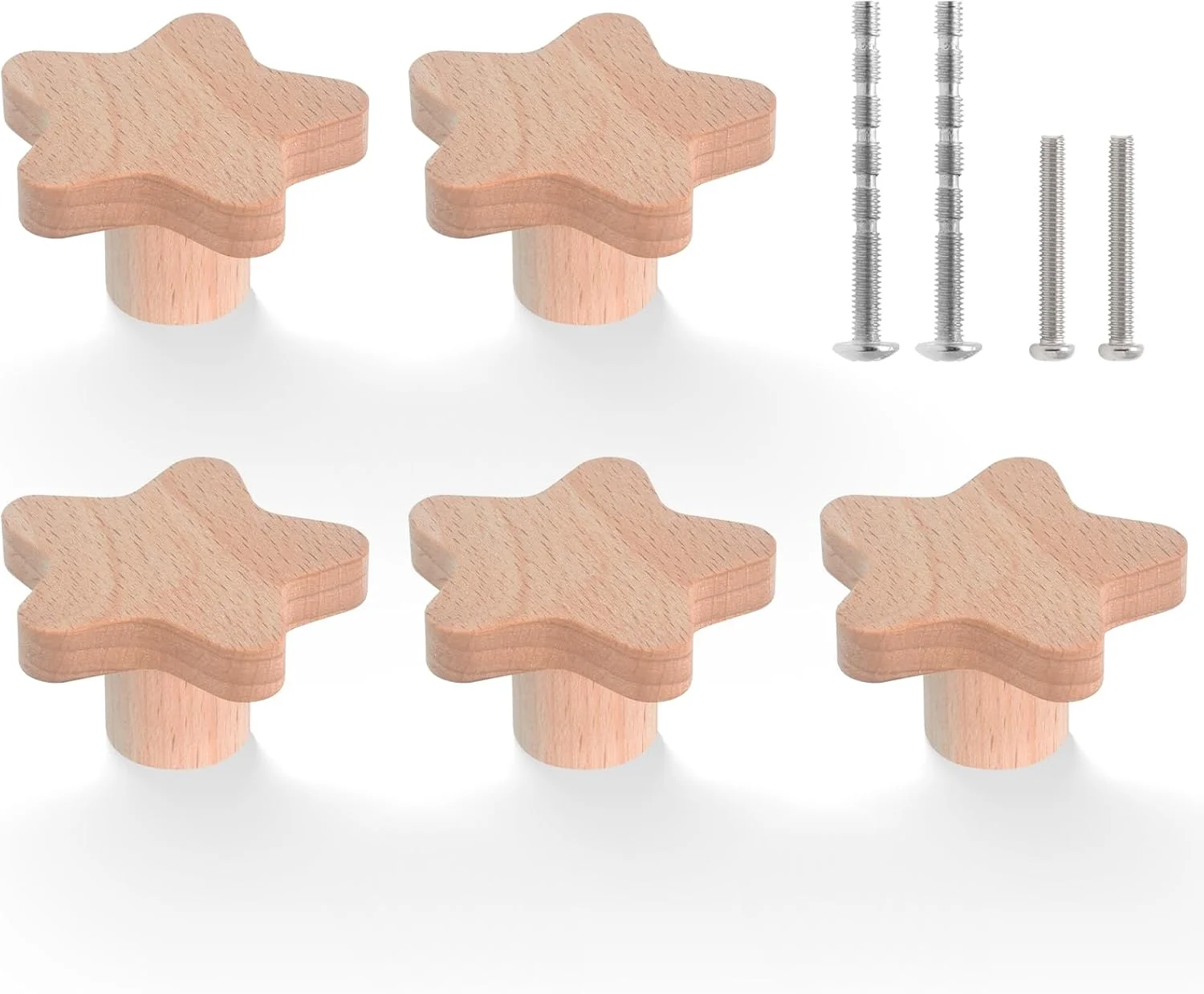 دستگیره چوبی کشو LOUZAGO طرح ستاره، 6 عددی، دستگیره کمد چوبی طرح بوهو، دستگیره درب کابینت چوبی (طرح ستاره)