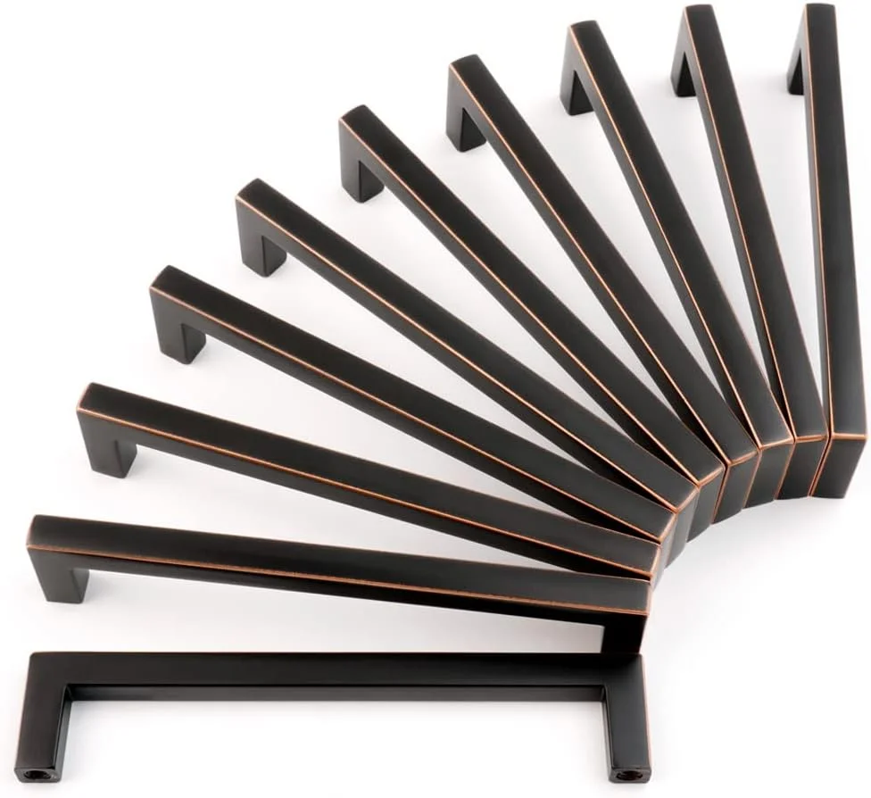 دستگیره کابینت میله ای مربع شکل کوفیزو - دستگیره مبلمان برنزی روغنی، فاصله سوراخ پیچ 5 اینچ/128 میلی متر، بسته 10 عددی برای درب کابینت آشپزخانه، کشوی کمد اتاق خواب، سخت افزار کمد حمام