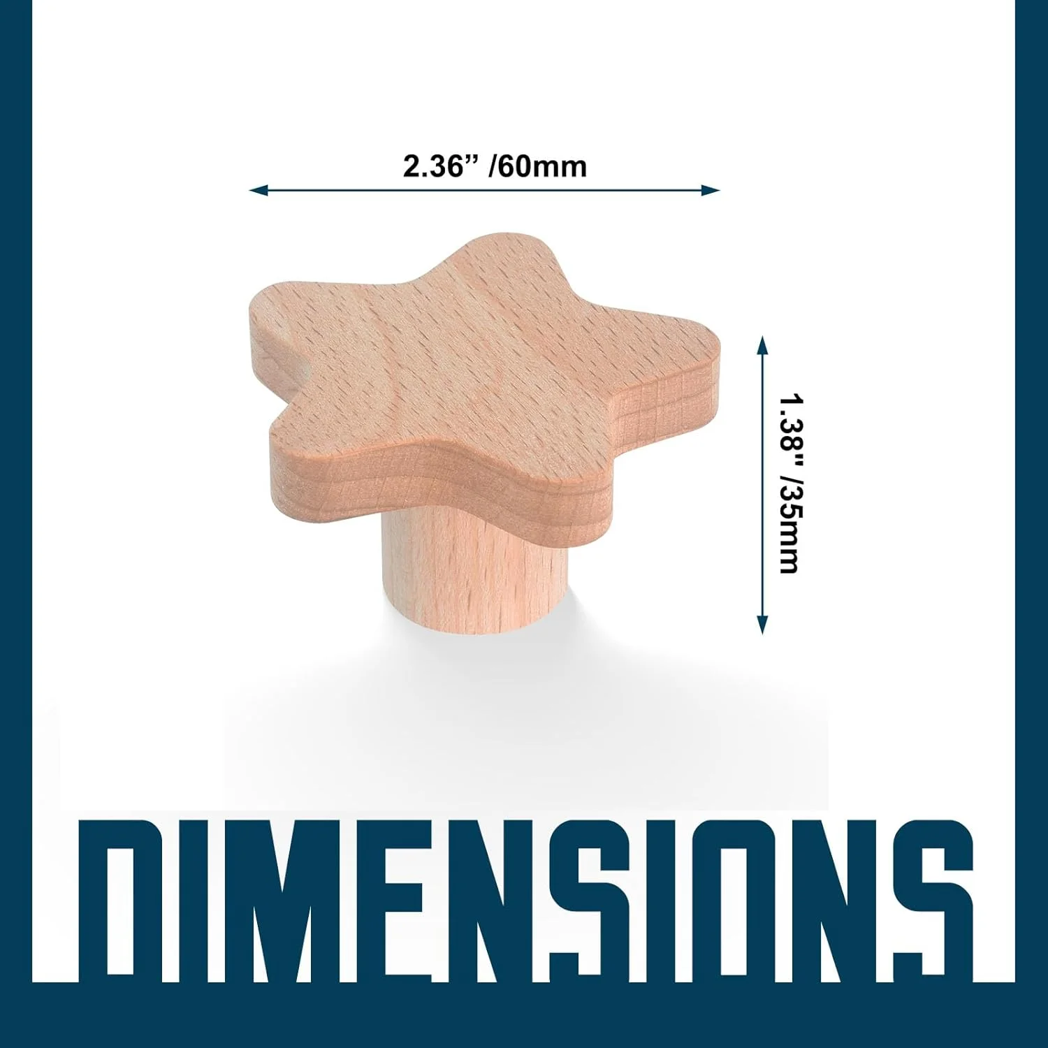 دستگیره چوبی کشو LOUZAGO طرح ستاره، 6 عددی، دستگیره کمد چوبی طرح بوهو، دستگیره درب کابینت چوبی (طرح ستاره)