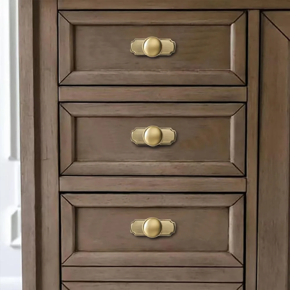 khtumeware بسته 2 عددی صفحه پشتی 1-1/4 اینچی برای دستگیره کابینت، دستگیره های کشو برنجی برس خورده، سخت افزار کابینت طلایی ساتن، دستگیره های قدیمی با صفحه پشتی