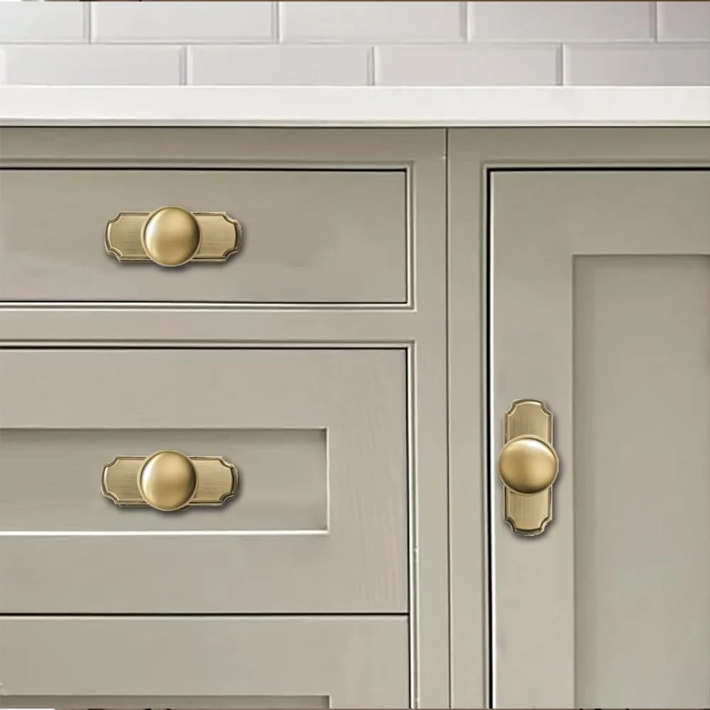 khtumeware بسته 2 عددی صفحه پشتی 1-1/4 اینچی برای دستگیره کابینت، دستگیره های کشو برنجی برس خورده، سخت افزار کابینت طلایی ساتن، دستگیره های قدیمی با صفحه پشتی