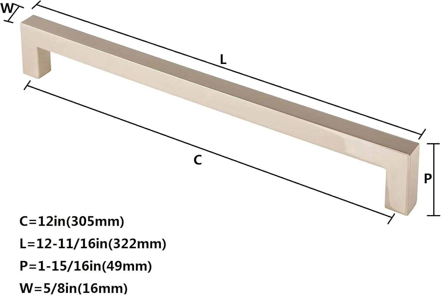 دستگیره کابینت آشپزخانه khtumeware، یک عدد، 12 اینچی، نیکل براق، دستگیره مربعی جامد و سنگین کشو، سخت افزار کابینت آشپزخانه