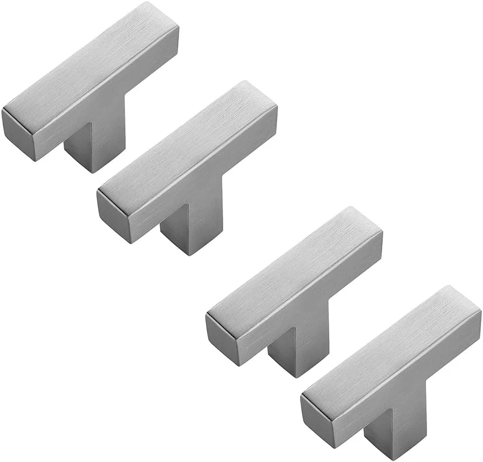 دستگیره های کابینت JZS تک سوراخه، دستگیره های T شکل، دستگیره های کشو کابینت، سخت افزار کابینت، دستگیره های کابینت تک سوراخه استیل ضد زنگ، بسته 4 عددی مربع نقره ای روشن