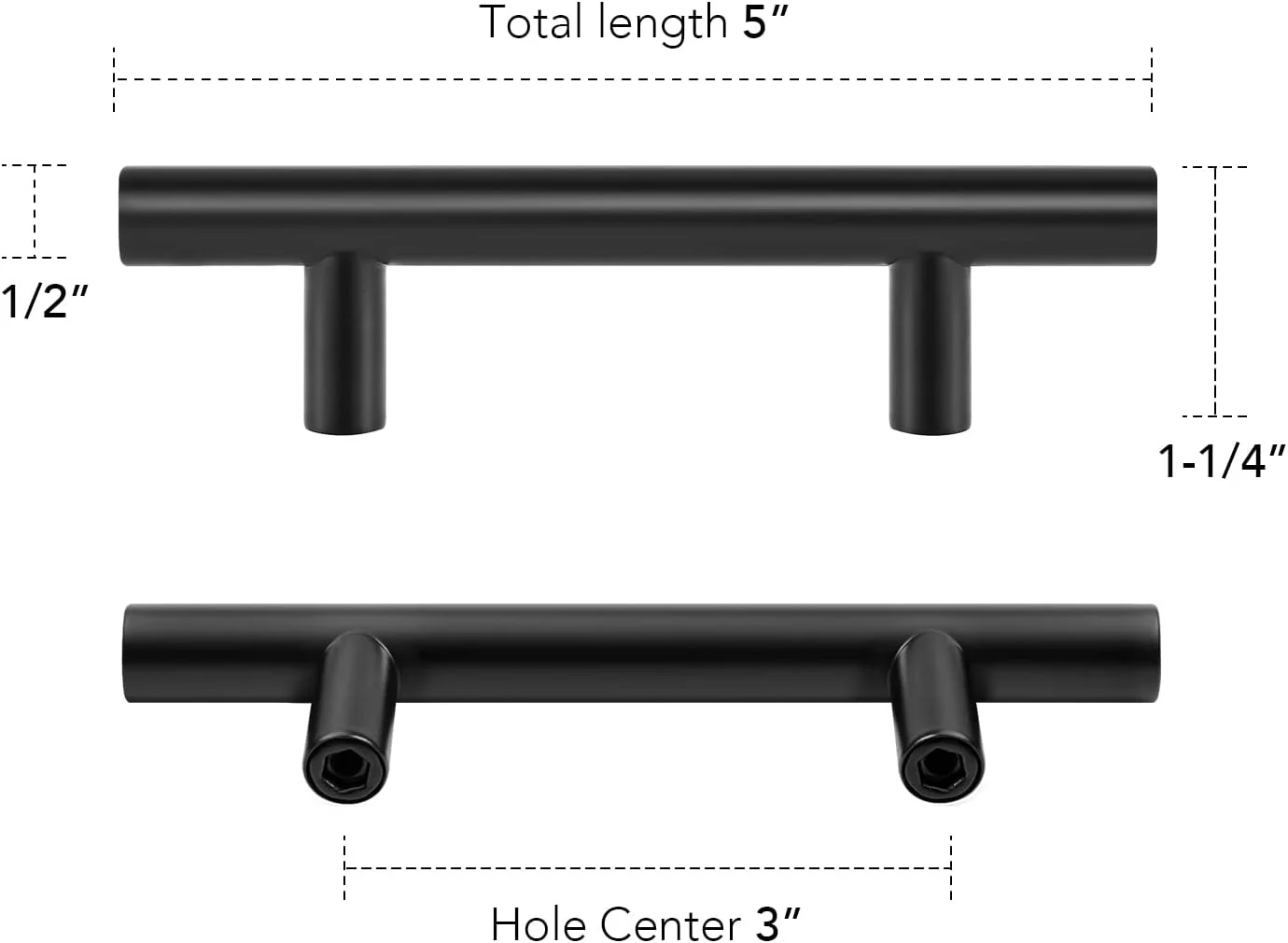 دستگیره کابینت 5 اینچی Home Expert، دستگیره های مشکی کابینت، سخت افزار کابینت آشپزخانه، مرکز سوراخ 3 اینچی، بسته 15 عددی