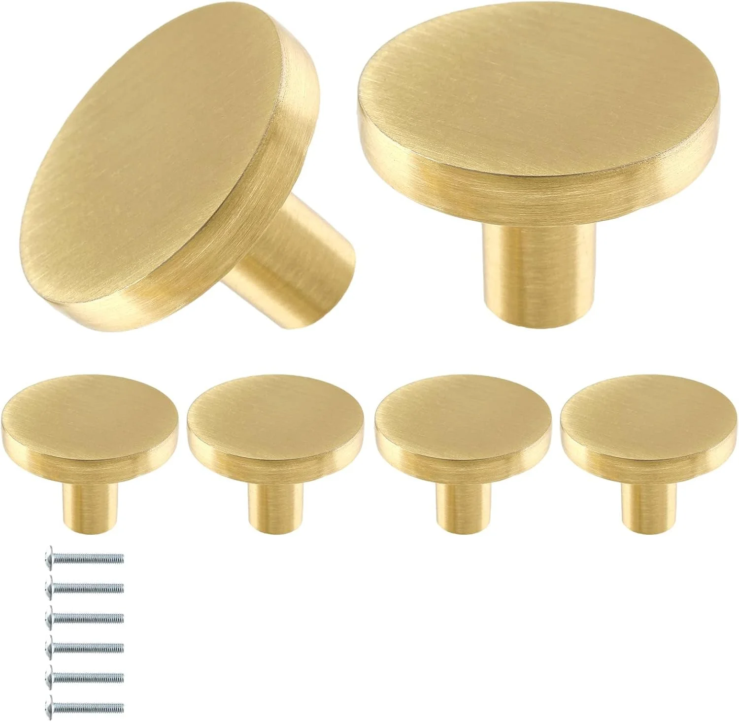 دستگیره کابینت طلایی GEPAS، بسته 6 عددی، دستگیره حلقه ای برنجی برس خورده آلیاژ روی، سخت افزار مبلمان برای کشوهای کمد آشپزخانه، نصب آسان (مدل 1)