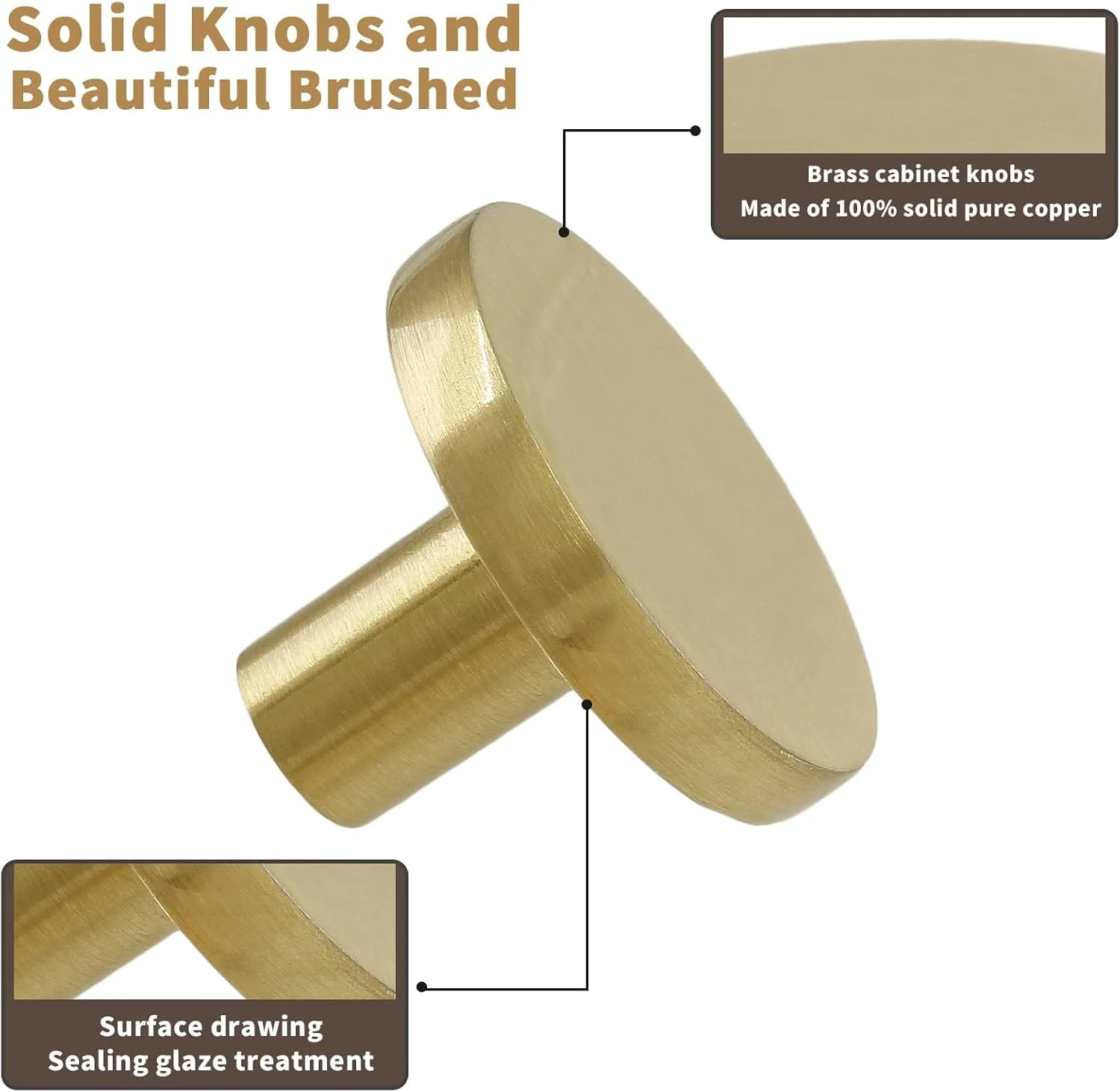 دستگیره کابینت طلایی GEPAS، بسته 6 عددی، دستگیره حلقه ای برنجی برس خورده آلیاژ روی، سخت افزار مبلمان برای کشوهای کمد آشپزخانه، نصب آسان (مدل 1)