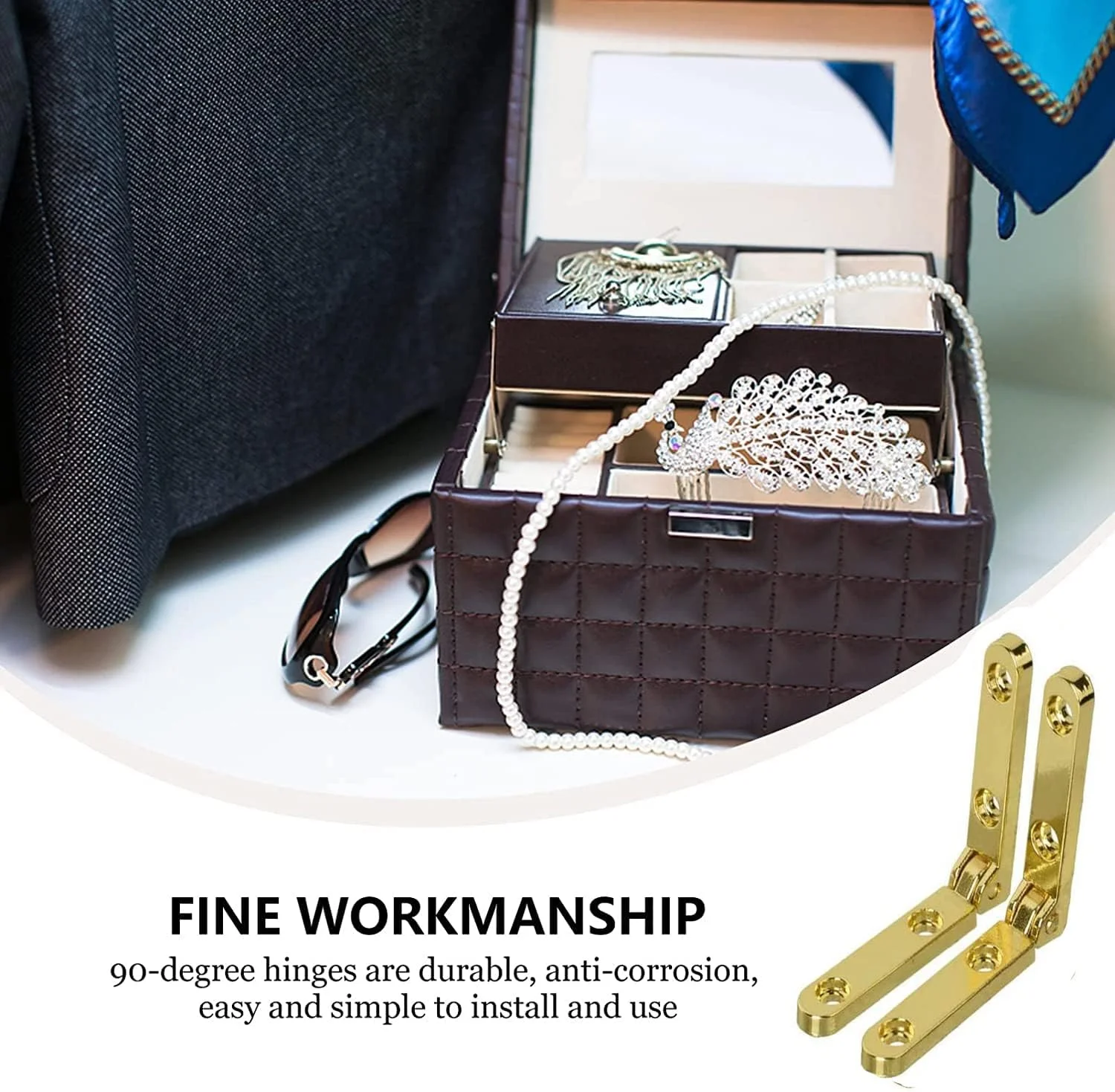 لولا جعبه جواهرات ELECDON، لوازم جانبی جعبه چوبی 90 درجه لولا جعبه سینه آلیاژ روی با پیچ، 20 عدد لولا ریلی جانبی لولا جعبه سینه جعبه چوبی کوچک سخت افزار کابینت (30 x 30 میلی متر، طلایی)