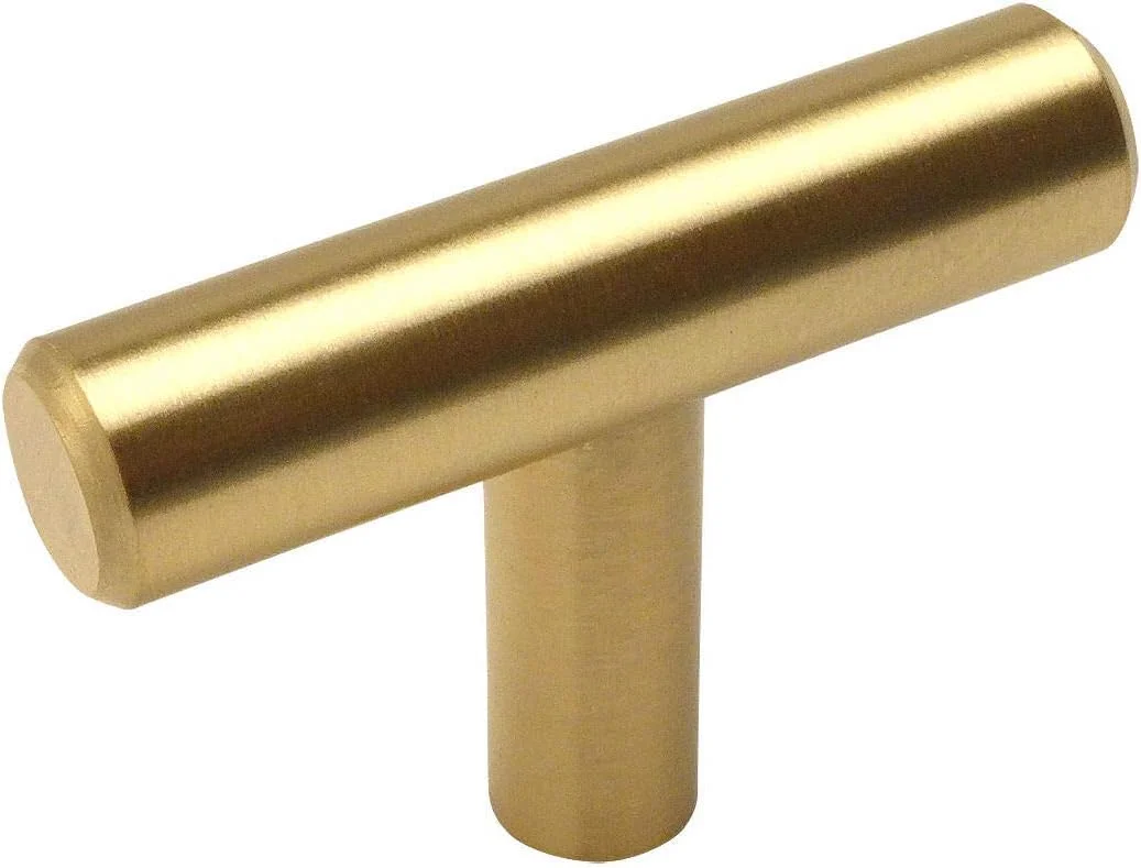 بسته 25 عددی دستگیره کابینت Cosmas مدل 305BB، رنگ برنجی خش دار، سبک اروپایی T شکل - طول کلی 2 اینچ