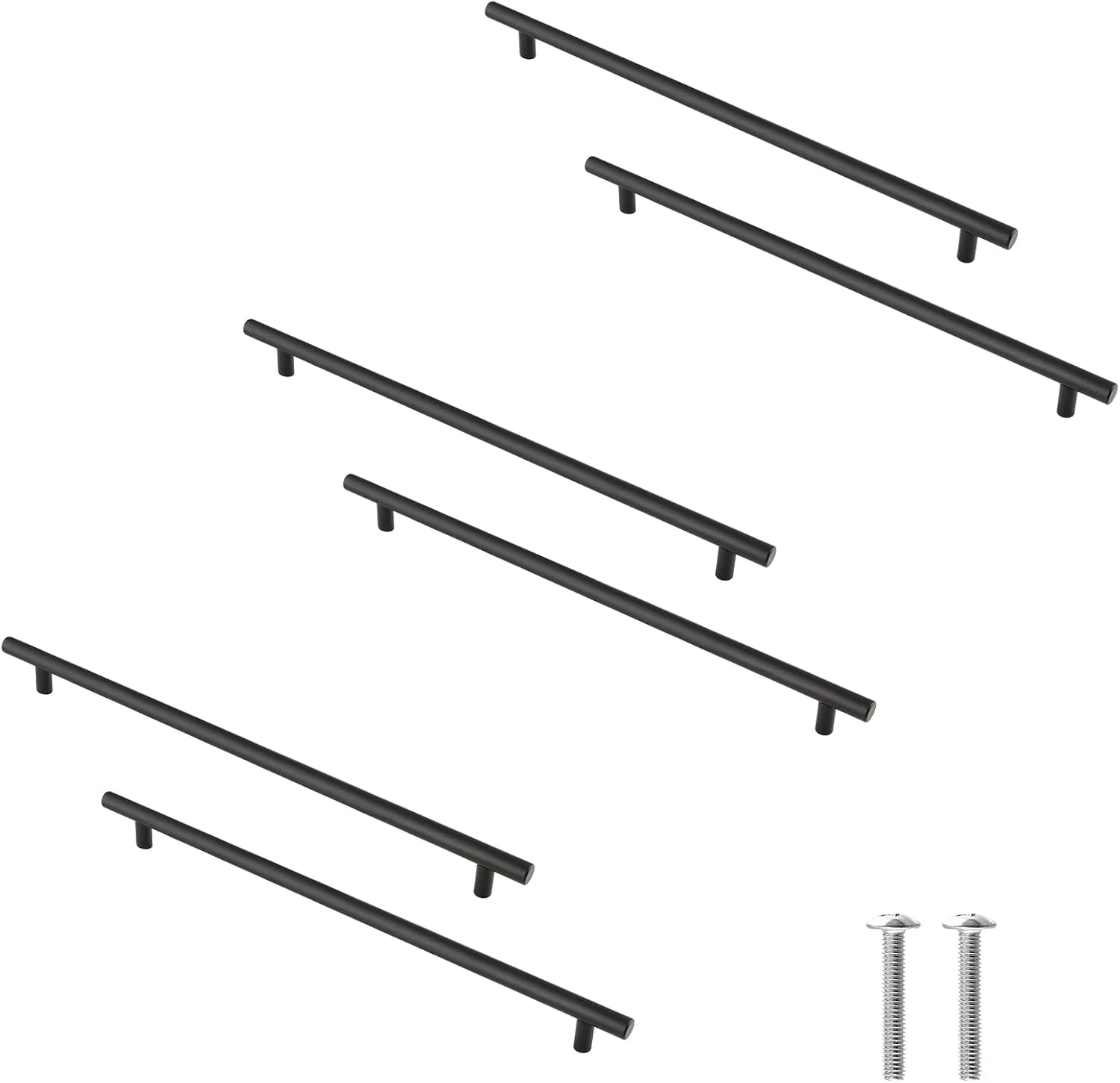 دستگیره کابینت مشکی مات Cjueiom، بسته 6 عددی، مرکز سوراخ 192 میلی متر، دستگیره T میله ای، کشو استیل، دستگیره بلند درب کمد، طول 300 میلی متر، کشو اتاق خواب کابینت آشپزخانه