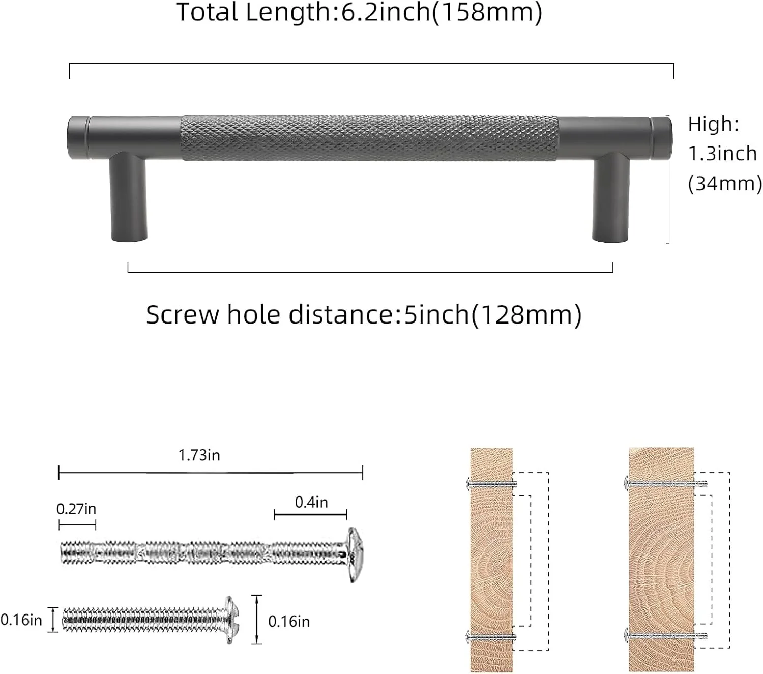 بسته 10 عددی دستگیره کابینت مشکی مات COTYKILEY، 128 میلی‌متری: سخت افزار مدرن کابینت آشپزخانه، دستگیره کشو، دستگیره کمد - جنس زینک، 100% - مشکی