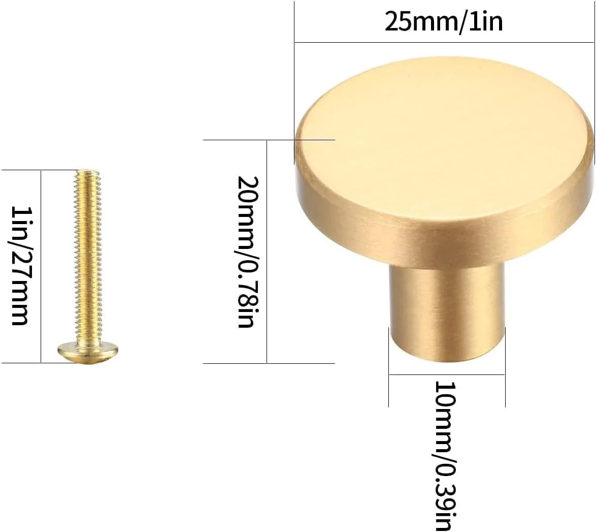دستگیره کابینت طلایی، 4 عدد دستگیره کشو و کمد برنجی برس خورده گرد طلایی برای مبلمان کمد لباس (20x25 میلی متر)