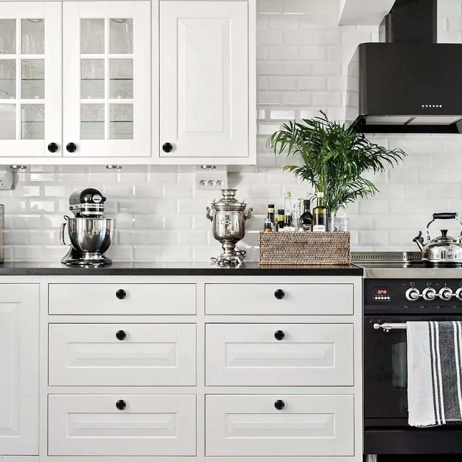 دستگیره کابینت 10 عددی، دستگیره گرد کشو، سخت افزار کابینت، دستگیره های مشکی کابینت Inway به همراه پیچ ​​برای مبلمان آشپزخانه و اتاق خواب