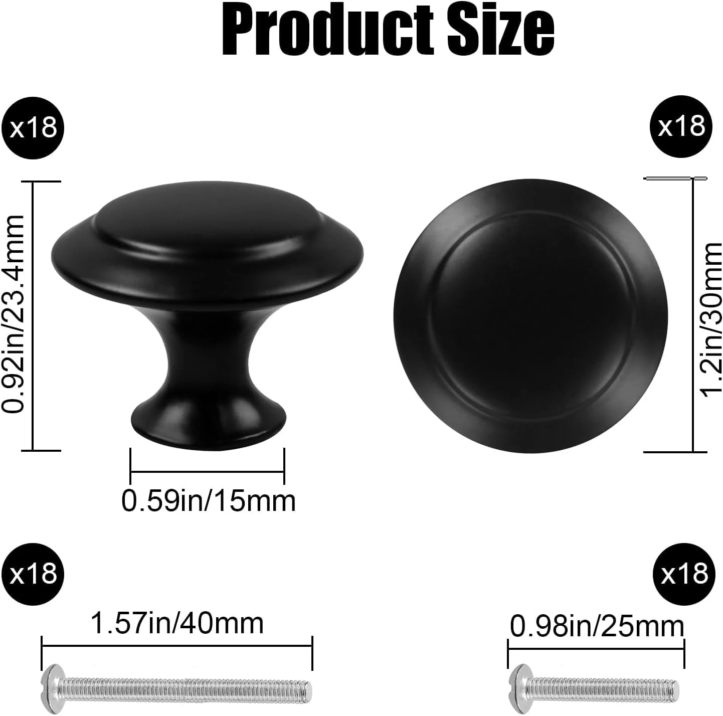 دستگیره کابینت 10 عددی، دستگیره گرد کشو، سخت افزار کابینت، دستگیره های مشکی کابینت Inway به همراه پیچ ​​برای مبلمان آشپزخانه و اتاق خواب