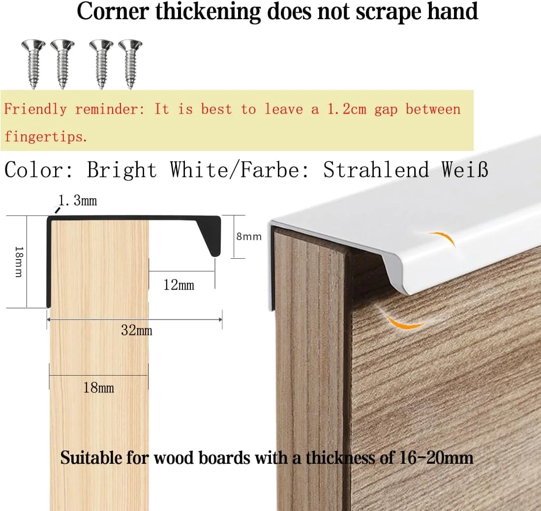 دستگیره لبه انگشتی مبلمان BOOLSFMAM، بسته 6 عددی، دستگیره مخفی کابینت و کشو آشپزخانه، سفید براق