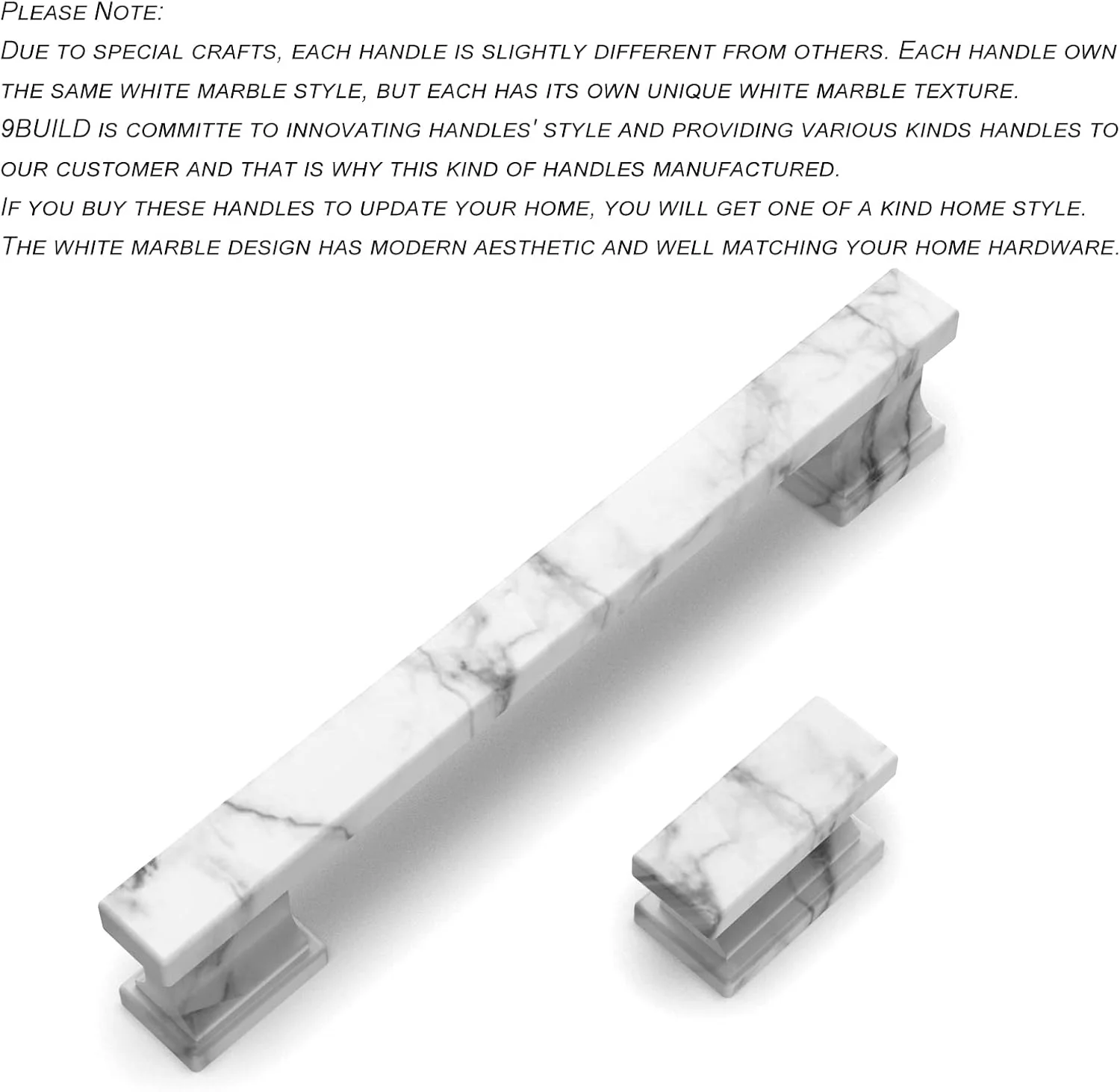 دستگیره کابینت 9Build، بسته 10 عددی، 5 اینچی، طرح مرمر سفید، دستگیره کشو، دستگیره آشپزخانه، آلیاژ روی، سخت افزار کابینت