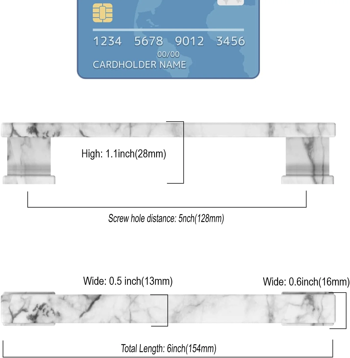 دستگیره کابینت 9Build، بسته 10 عددی، 5 اینچی، طرح مرمر سفید، دستگیره کشو، دستگیره آشپزخانه، آلیاژ روی، سخت افزار کابینت